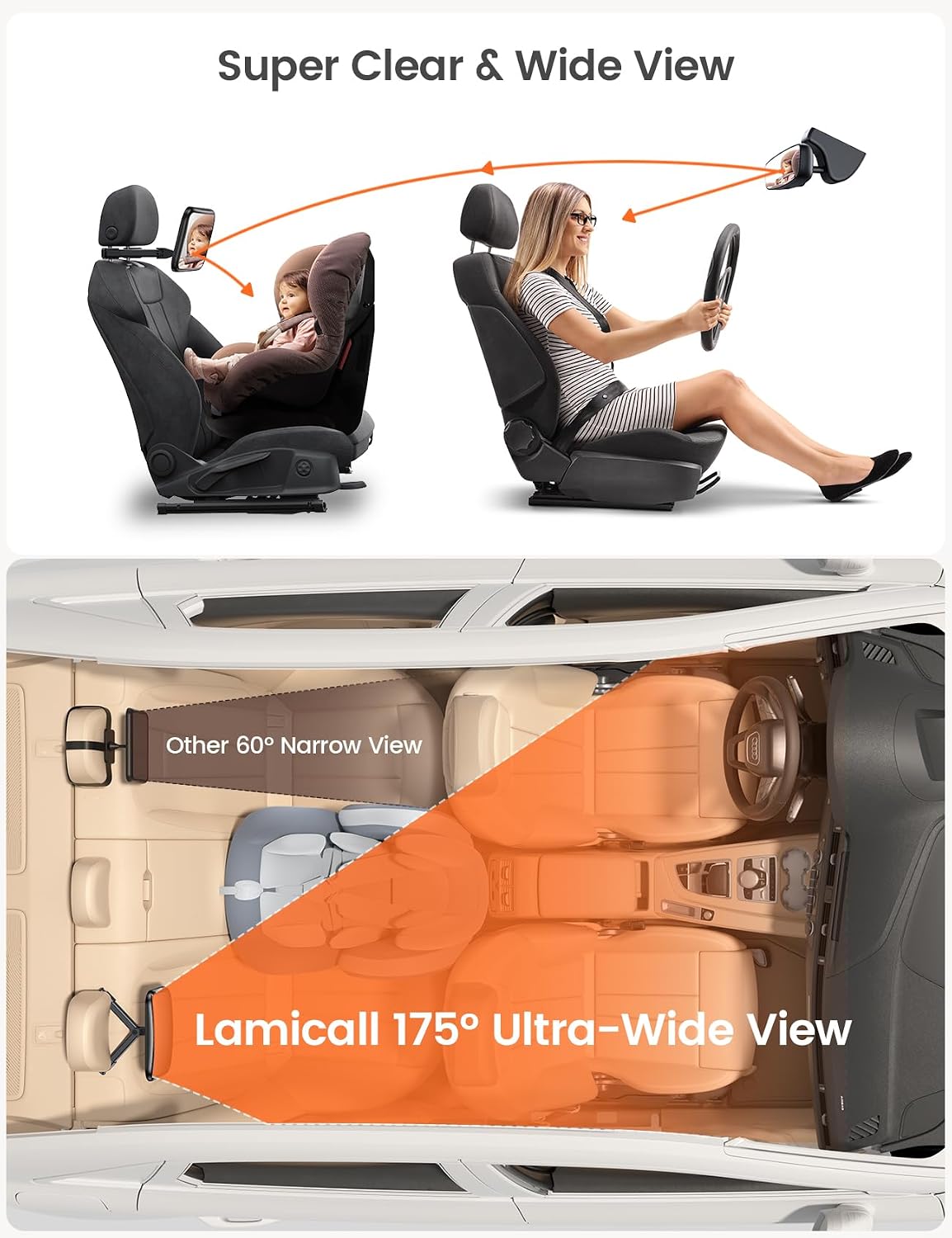 Detalle de Lamicall Backseat Baby Car Mirror with Acrylic Lens and 360° Rotation