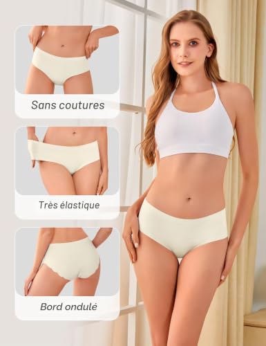 Detalle de Memouniva culottes femme sans couture, lot de 6, invisibles et élastiques