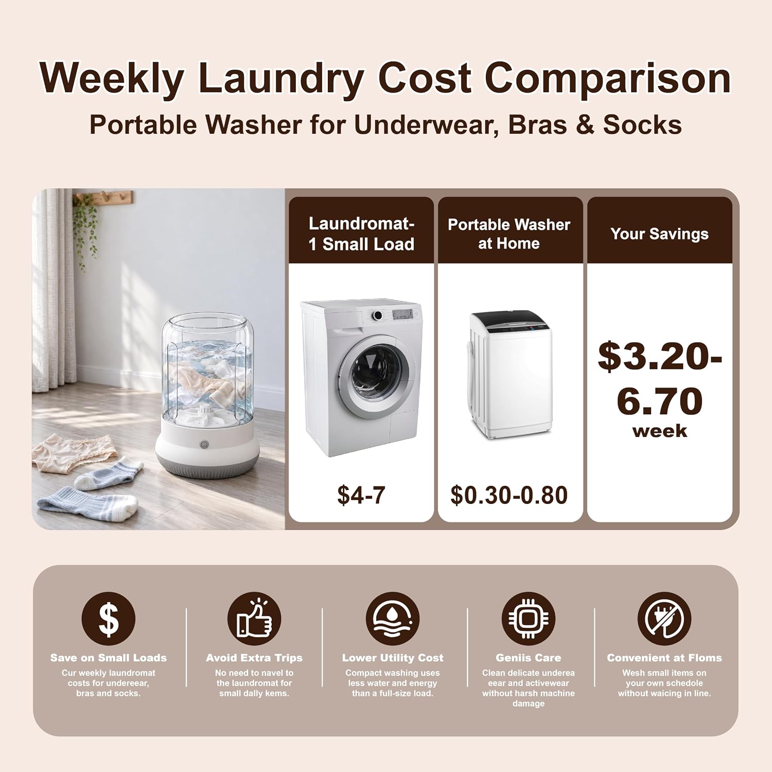 Detalle de Easy Partner 002 Mini Washing Machine, 3L Cordless Washer for Small Loads
