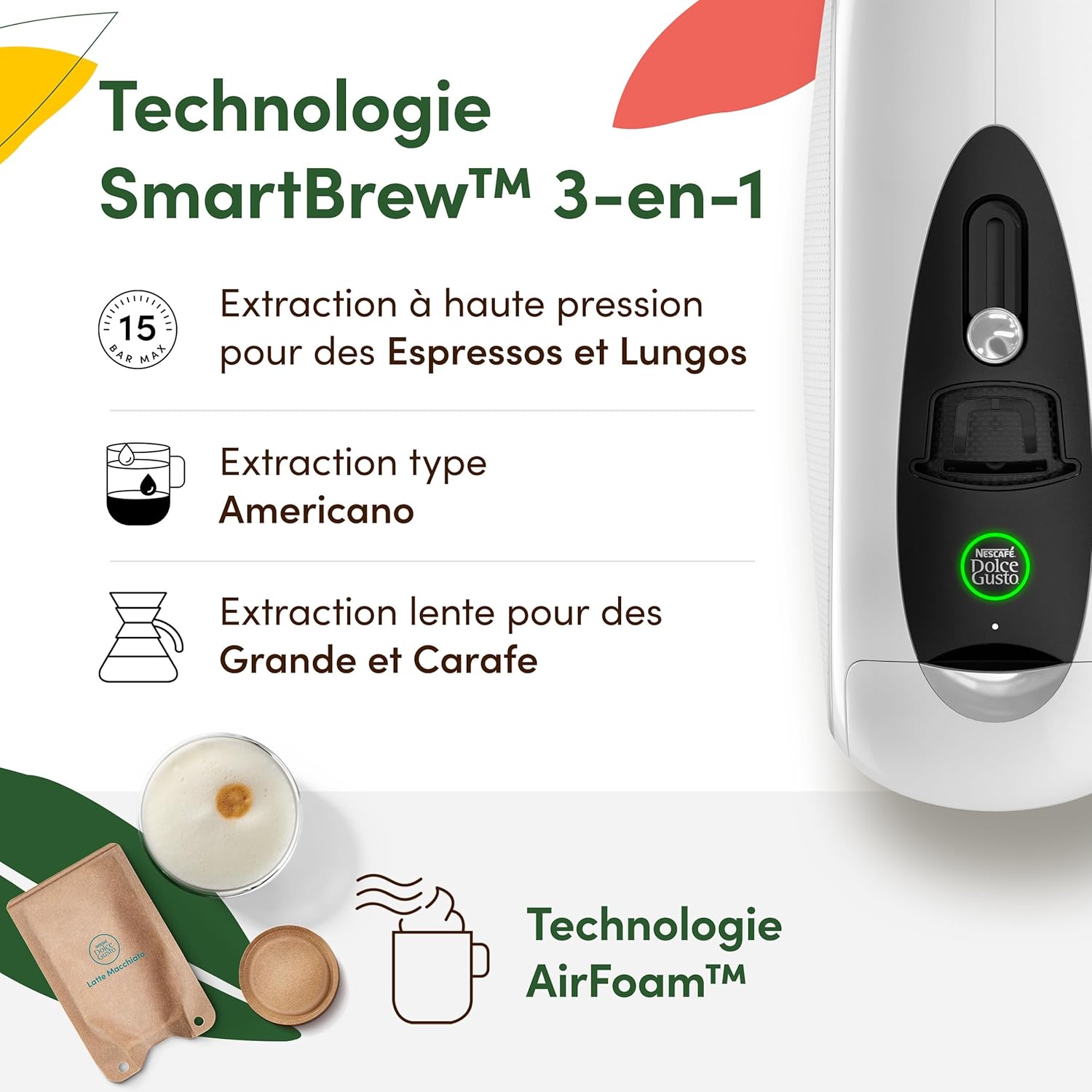 Detalle de Nescafé Dolce Gusto Krups Neo Blanc YY5499FD : machine connectée et compatibilité dosettes compostables