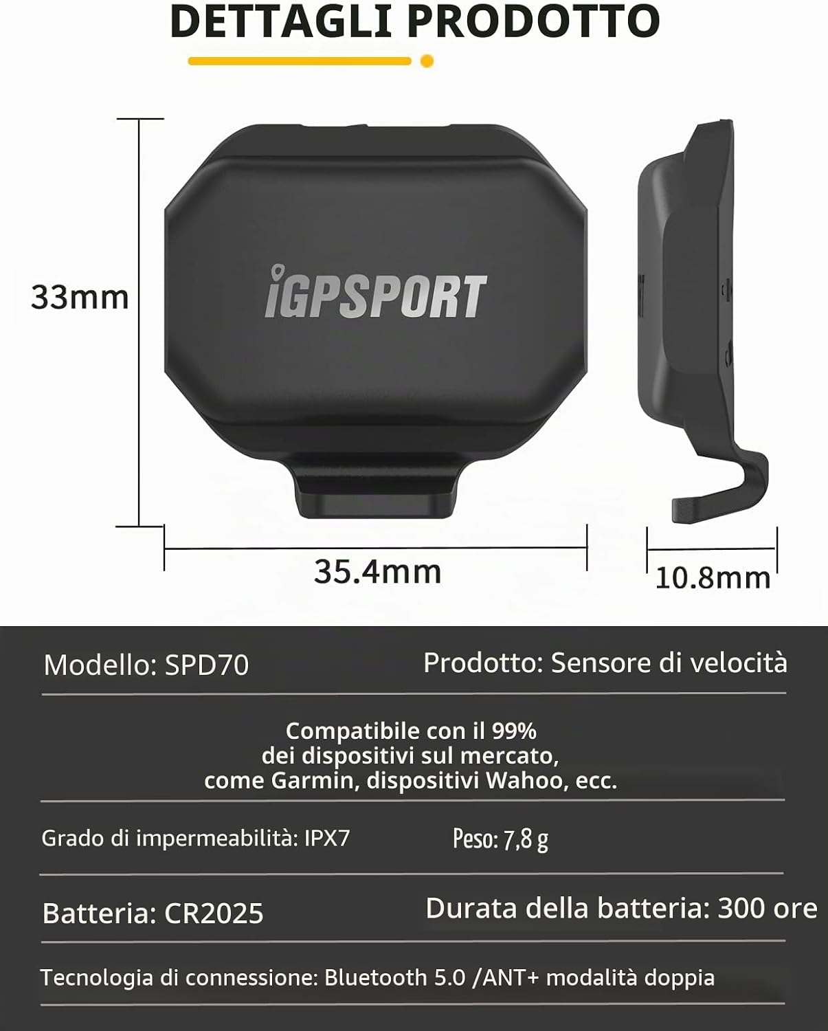 Thumbnail 5 de iGPSPORT SPD70: Sensore di velocità ANT+ e Bluetooth per ciclocomputer, montaggio senza magneti