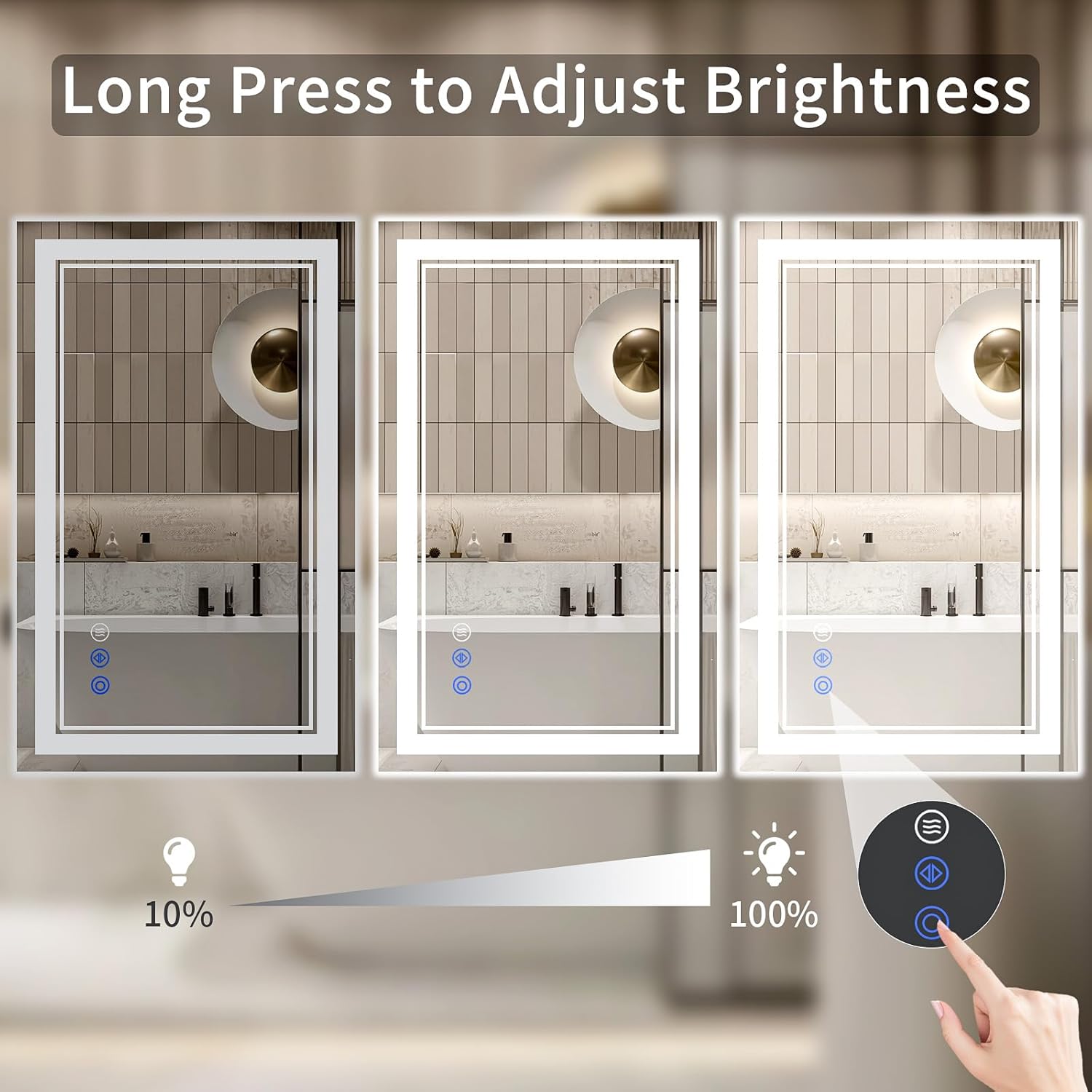 Thumbnail 3 de WISSMIELS 30"x36" LED Bathroom Mirror with Lights – Anti-Fog, Backlit + Front Lit, Dimmable, 3 Color Temperatures, Tempered Glass