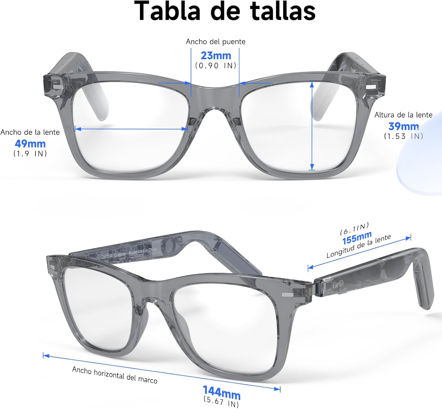 Thumbnail 6 de Lunettes AI GetD: lunettes intelligentes 3 en 1 avec traduction IA et audio sans fil