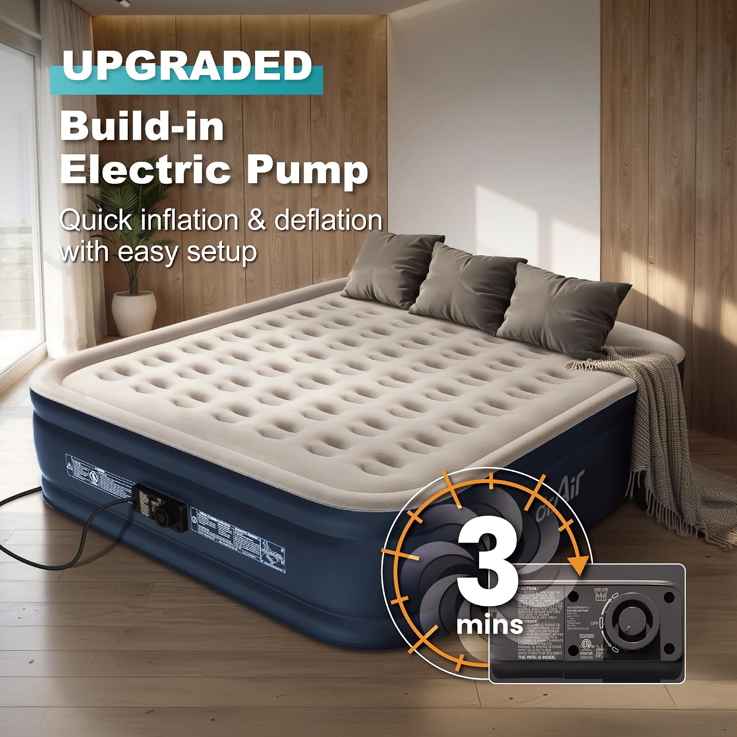 Detalle de Dr. Air DAC-WBK01A King Air Mattress, Built-In Pump, 18-Inch, 1,000-lb Capacity