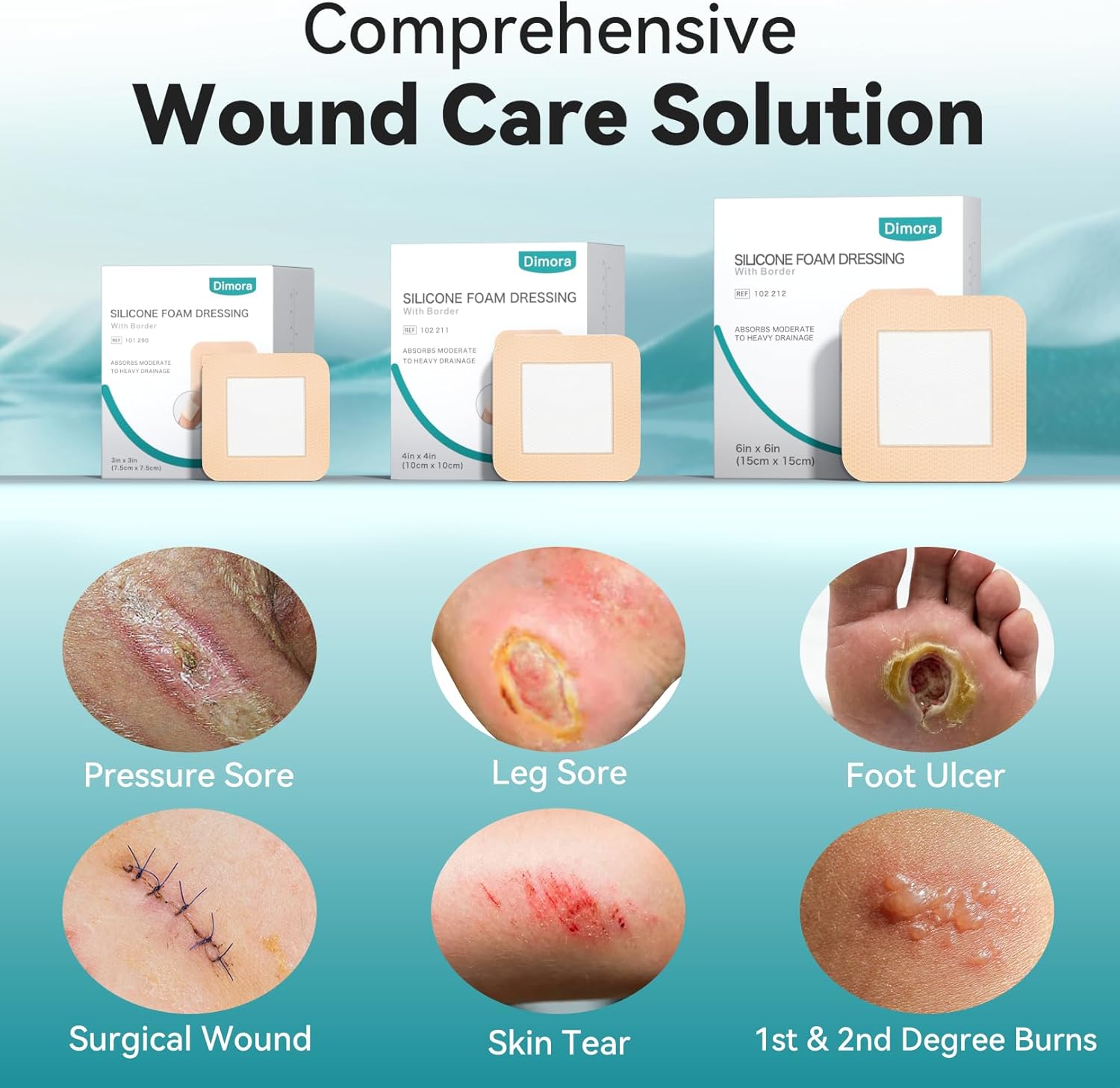 Thumbnail 6 de Dimora Silicone Foam Dressing 3" x 3" (20 PCS) with Border for Sensitive Skin Wound Care