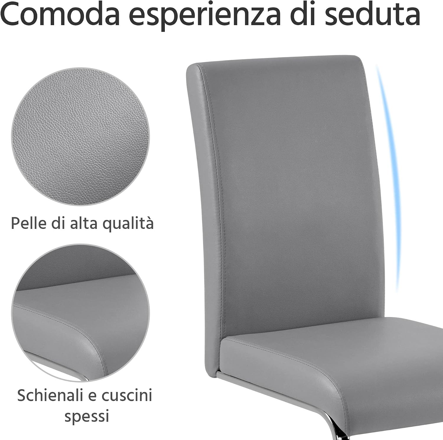 Thumbnail 5 de Yaheetech Set 2 Sedie da Sala da Pranzo Imbottite con Seduta 10 cm, Schienale Alto, Gambe in Metallo a Forma di U, Grigio Chiaro