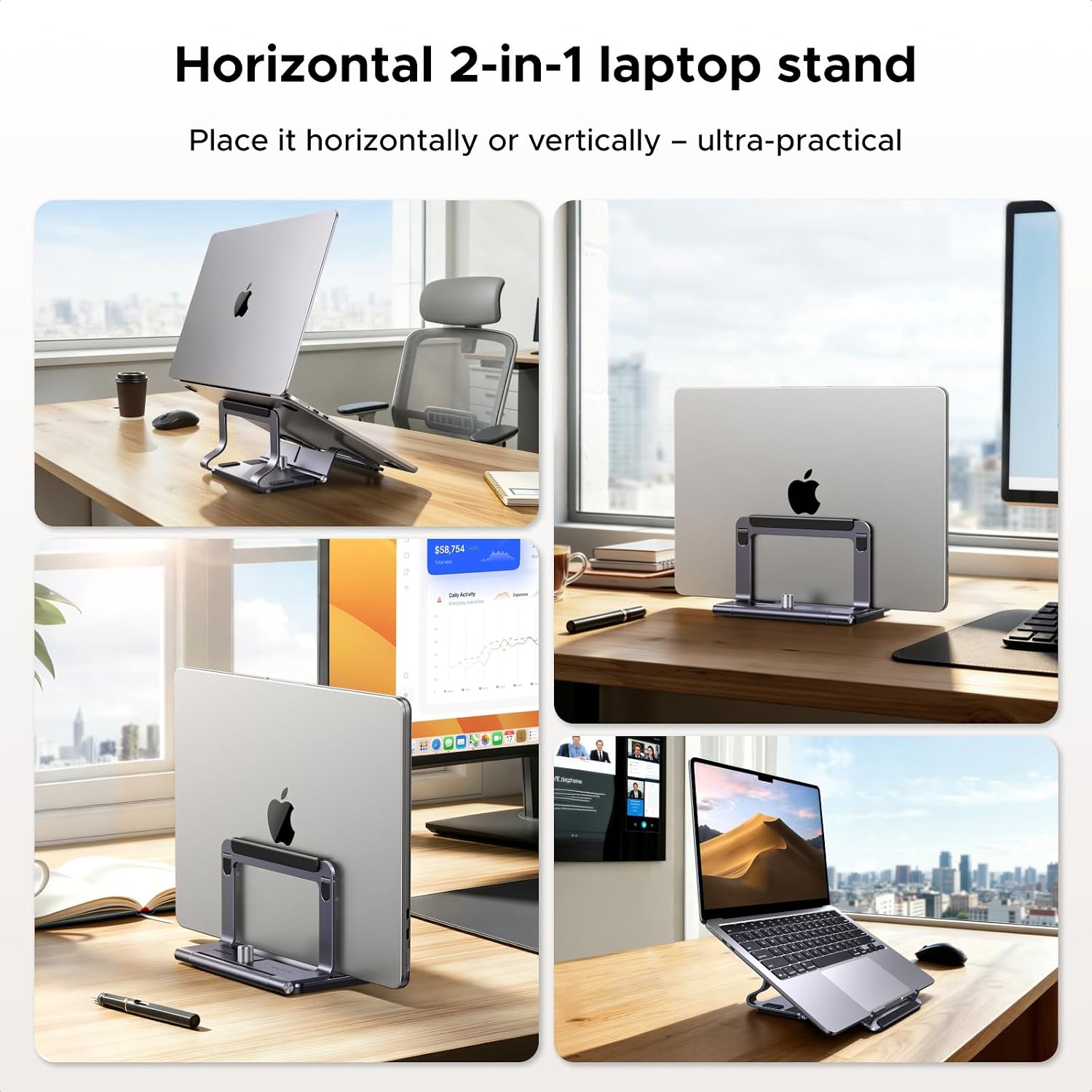 Detalle 2 de UGREEN 95207 2-in-1 Vertical Laptop Stand, Foldable Aluminium, 13–16-inch