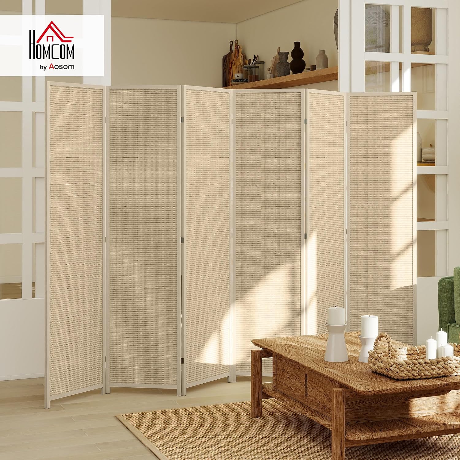 Detalle de Paravent intérieur HOMCOM en bois 6 panneaux — 270 x 180 cm, séparateur de pièce pliable