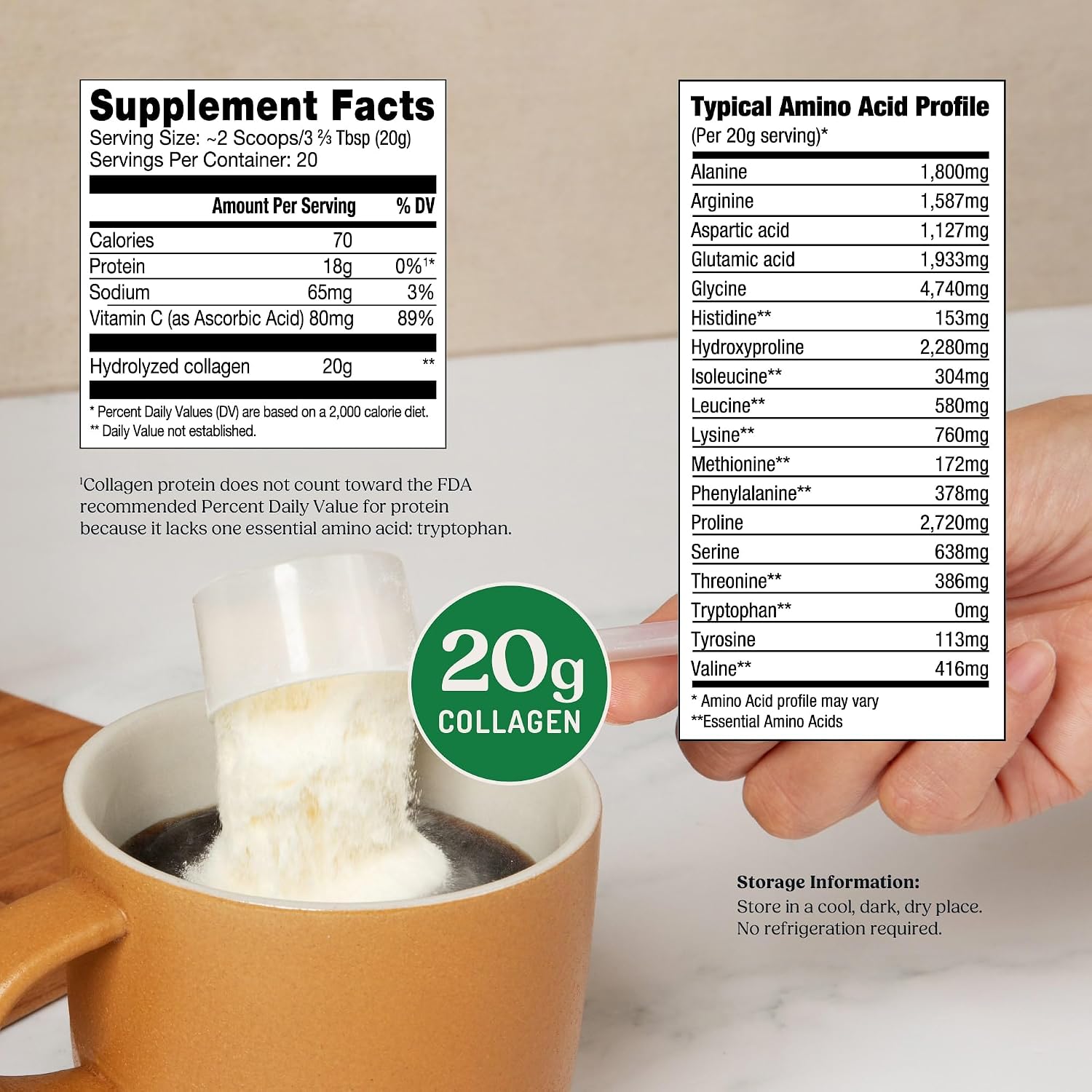 Detalle 2 de Bulletproof 0815709024253 Unflavored Collagen Peptides Powder, 20g per Serving