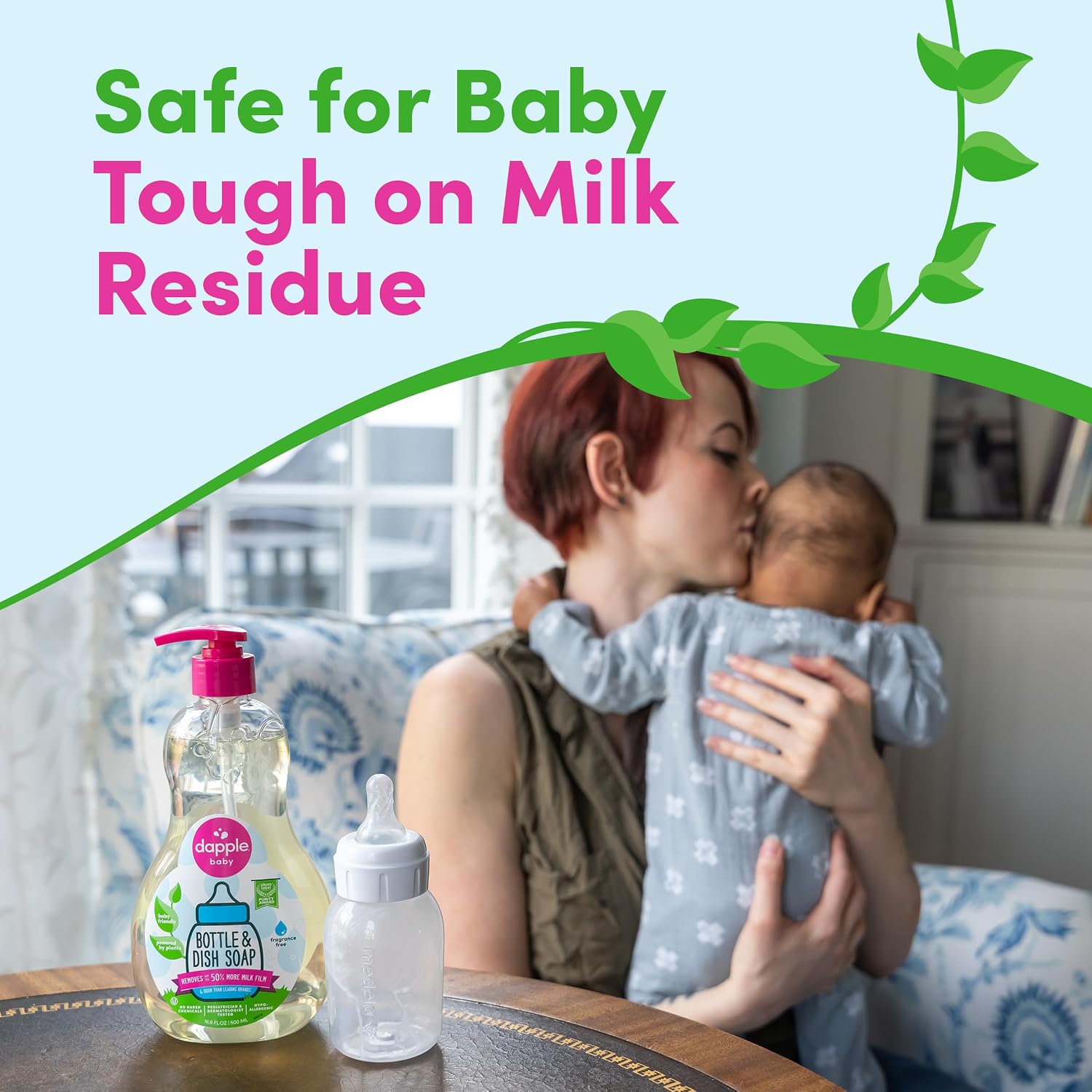 Detalle 1 de Dapple Baby DB002-13U Fragrance-Free Foaming Baby Bottle & Dish Soap, 13 fl oz