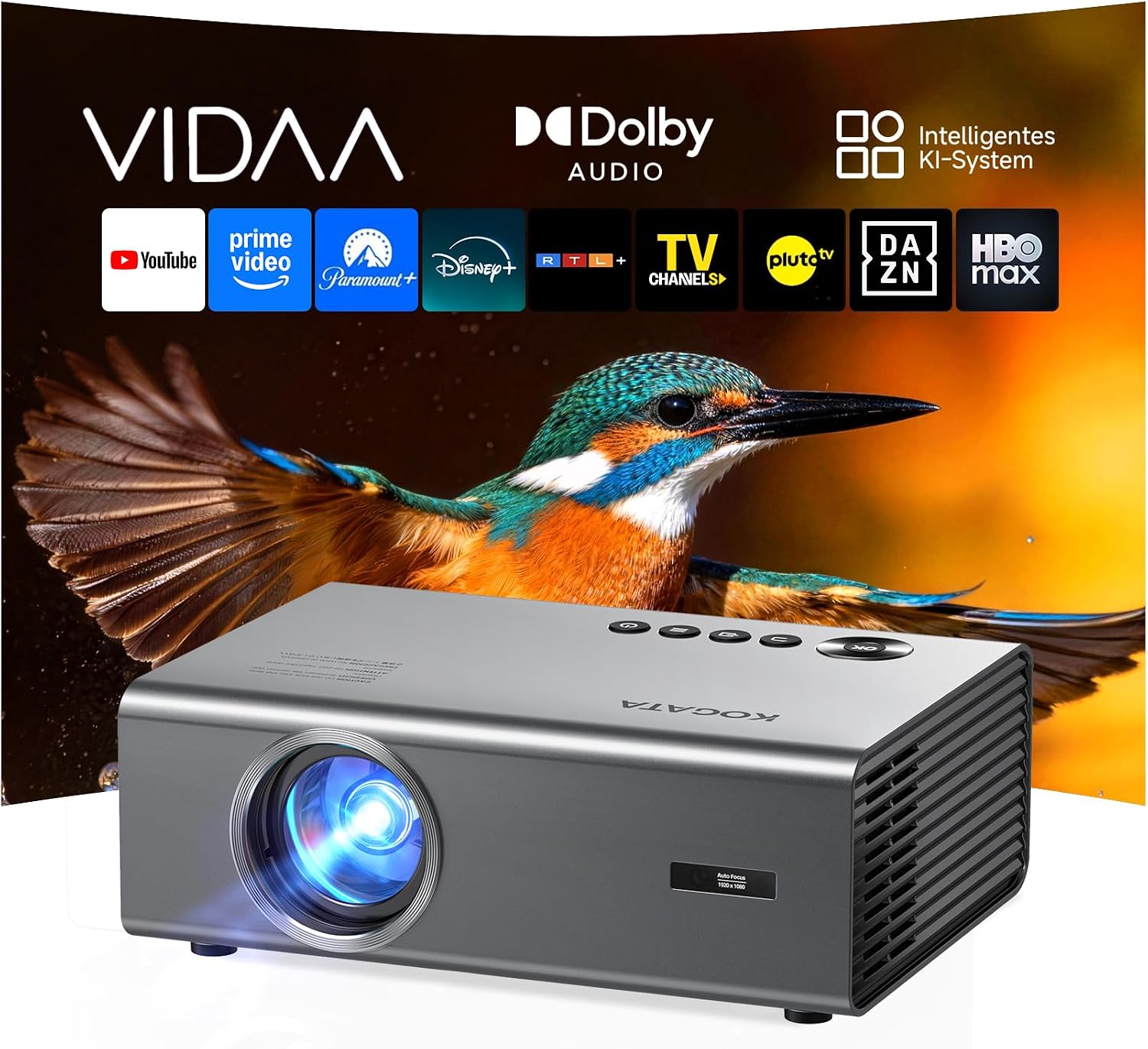 Detalle de 4K Smart Beamer mit VIDAA von KOGATA – Auto-Fokus, AirPlay, HDR10+, WiFi 6, Dolby Audio