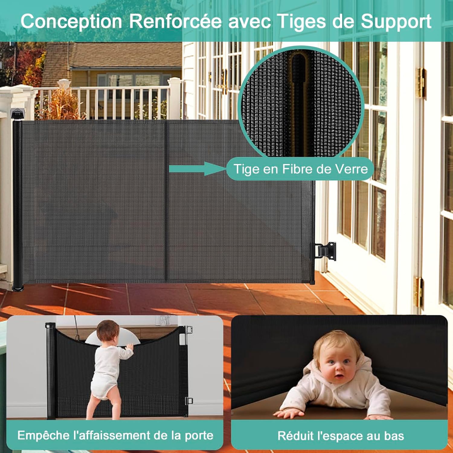 Thumbnail 2 de Barrière Sécurité pour Enfant et Chien - Barrière Sécurité Retractable 1,5 m avec Renforcement en Fibre de Verre