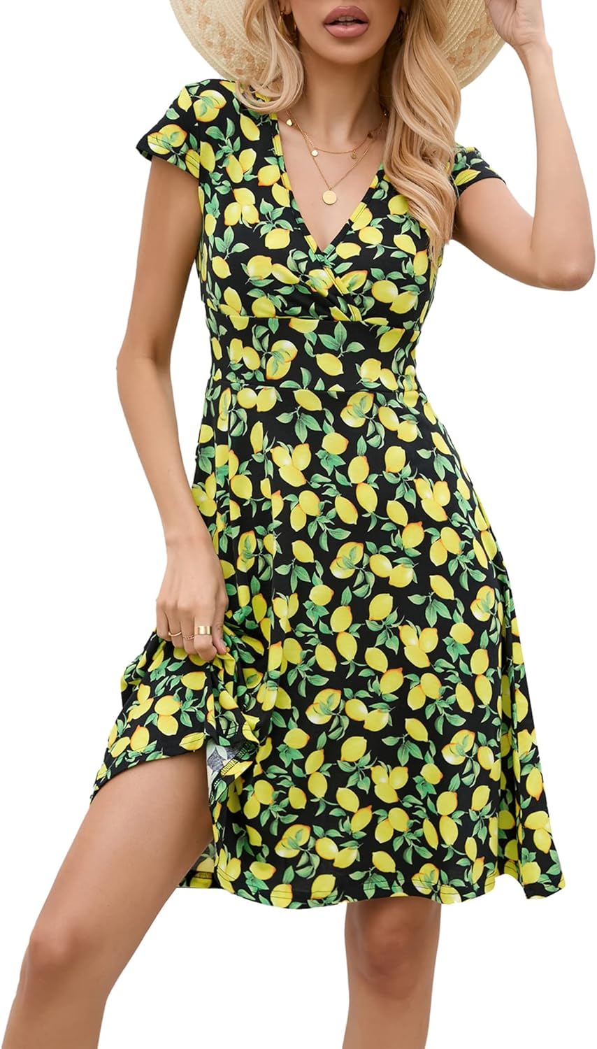 Detalle de Zeagoo Abito da donna con scollo a V: eleganza estiva e versatilità senza sgualcire