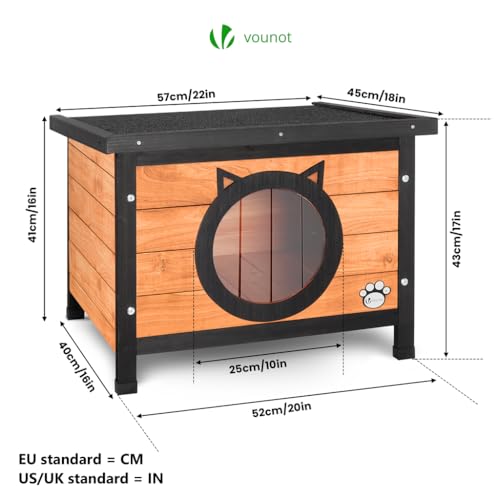 Detalle de VOUNOT Casetta per Gatti in Legno con Porta Design Orecchie di Gatto – 57 x 45 x 43 cm
