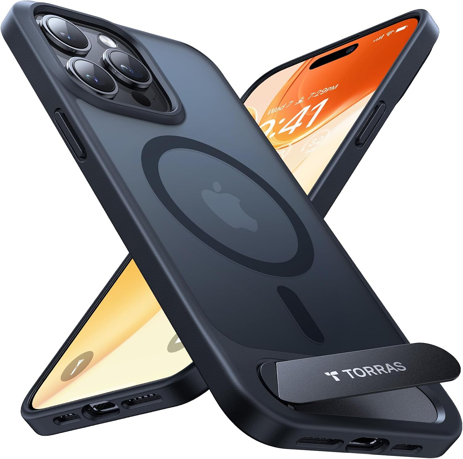 Detalle de TORRAS Ostand L1: iPhone 15 Pro Hülle mit Flügelständer — MagSafe-kompatibel, Militärschutz, matt Schwarz