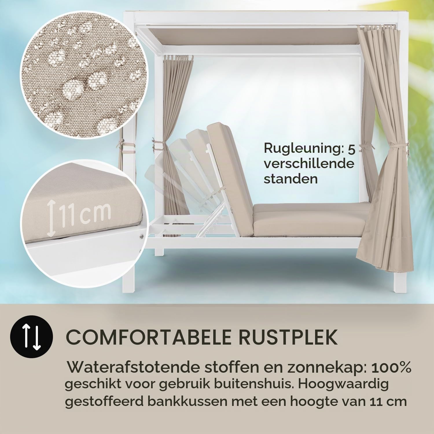 Detalle de blumfeldt Eremitage Double XL 10035430 dubbele tuinligstoel met luifel