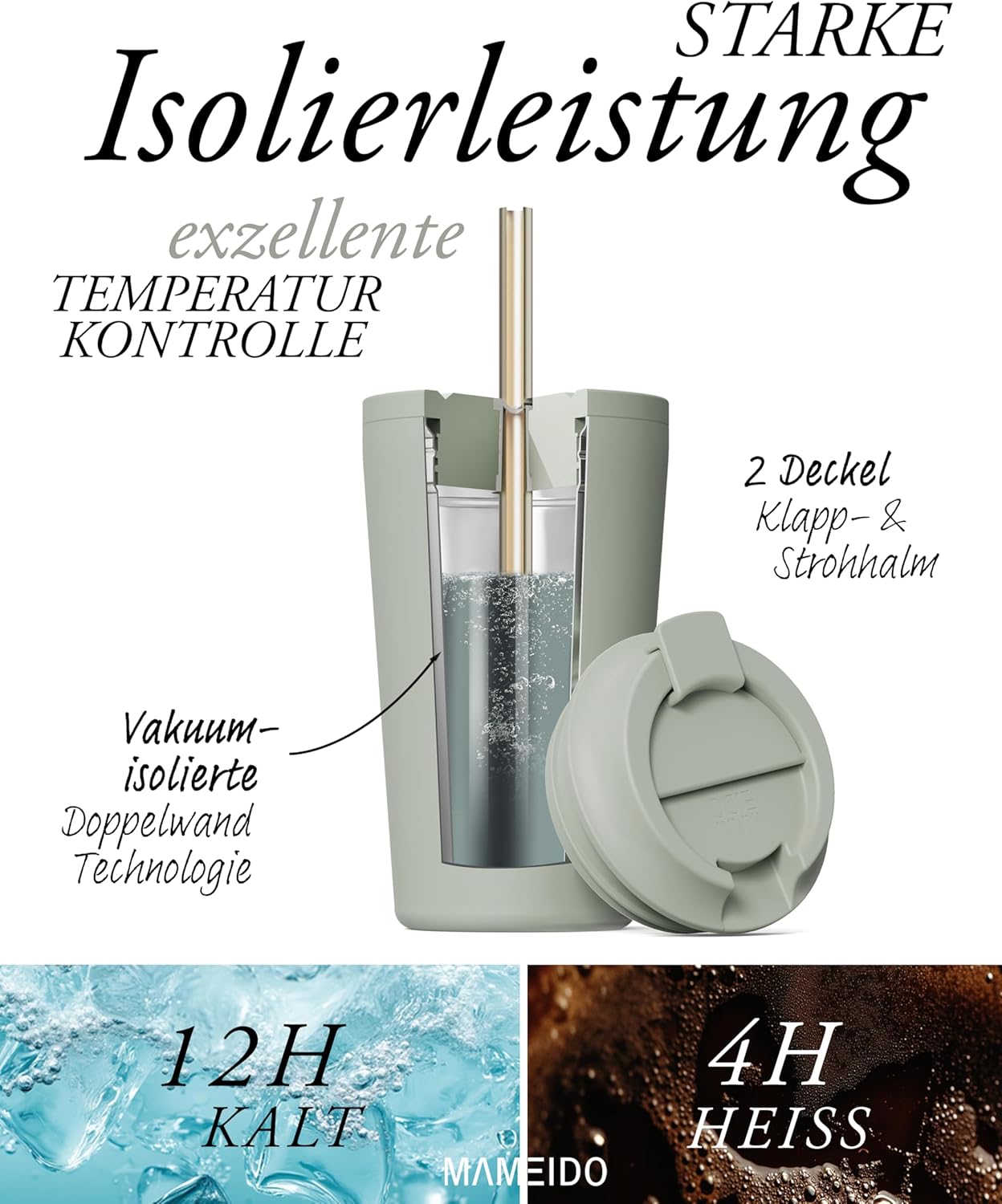 Thumbnail 4 de MAMEIDO Thermobecher mit Strohhalm 470 ml (doppelwandig, auslaufsicher) – Coffee-to-go Trinkbecher Wild Allure