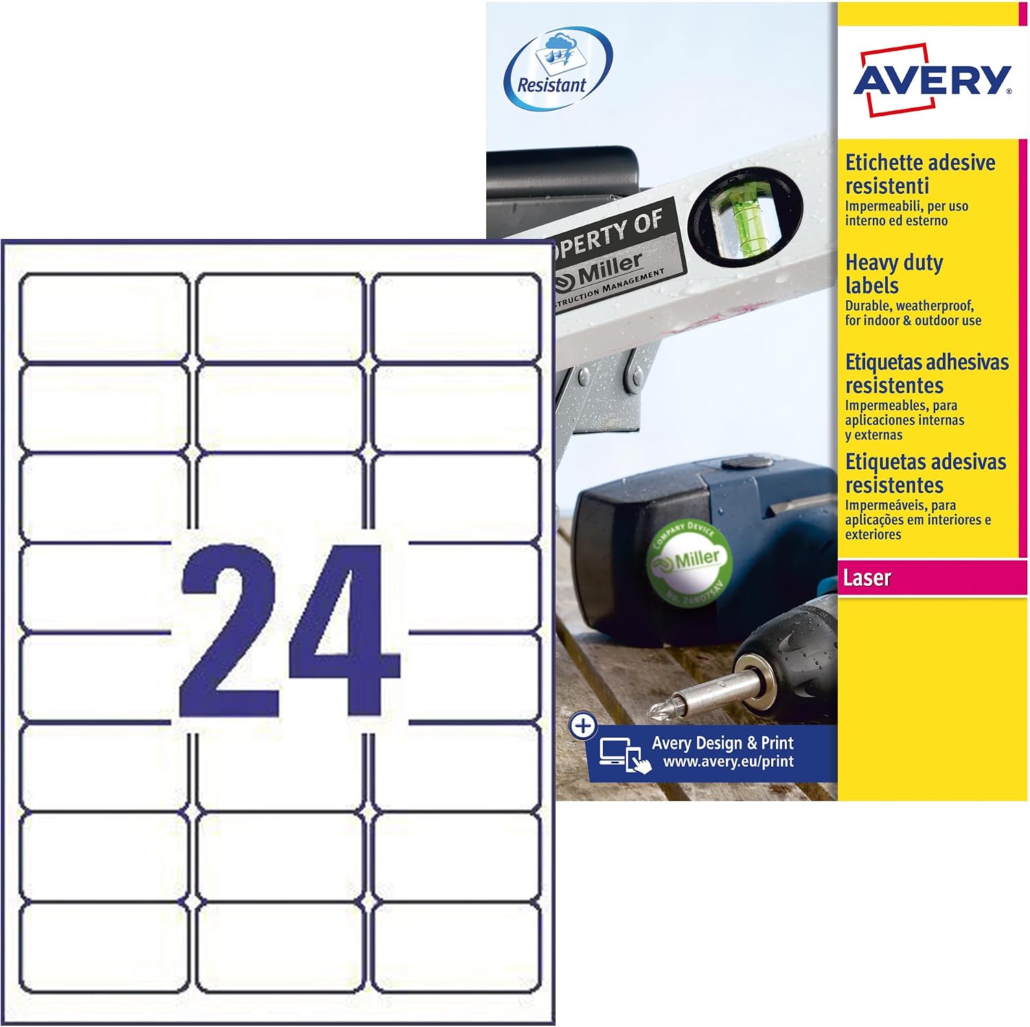 Detalle de Avery 421368 polyesteretiketten 63,5 x 33,9 mm, 480 stuks voor laserprinters