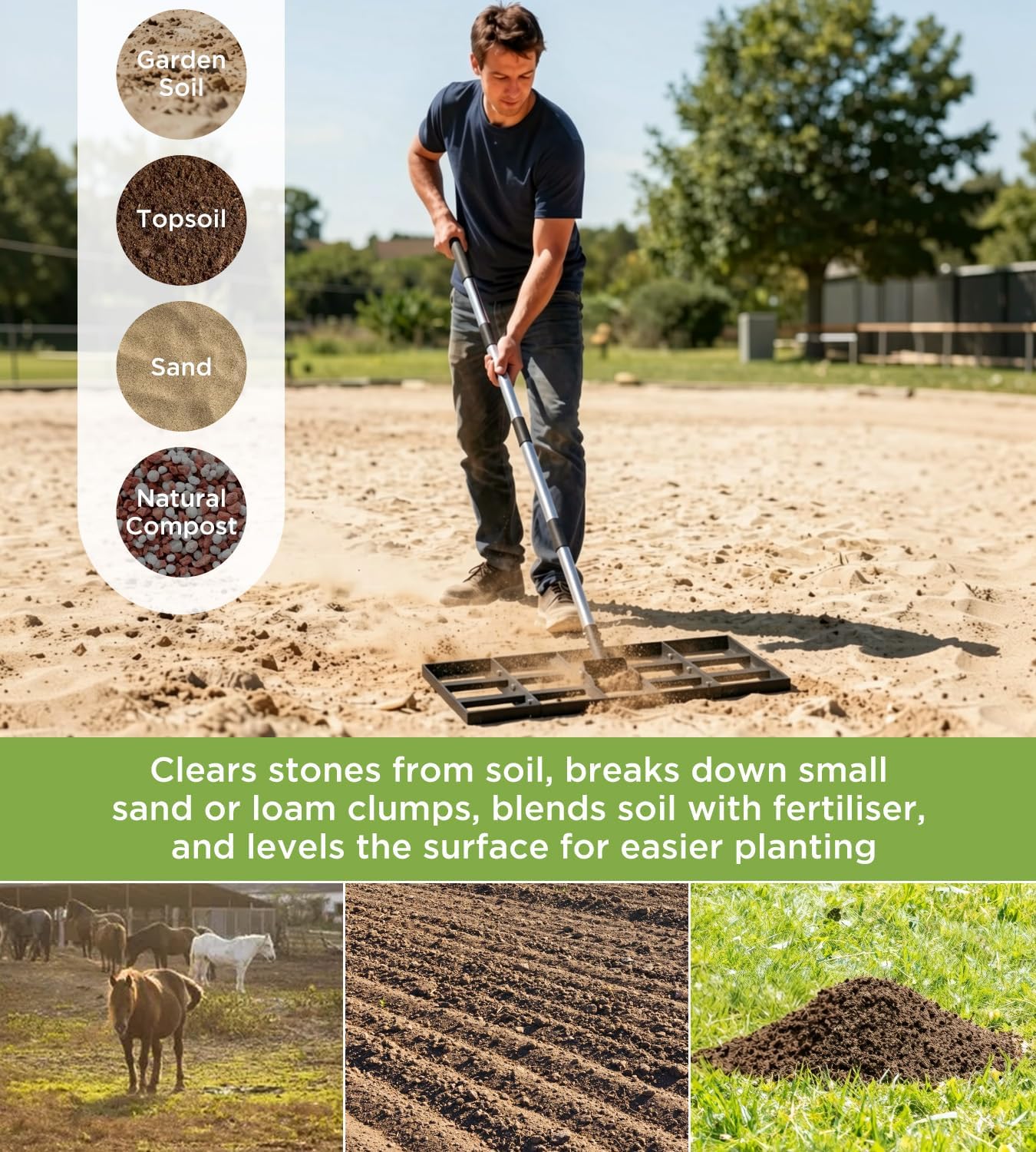 Thumbnail 6 de HFHOME Lawn Levelling Rake with Adjustable 180cm Stainless Steel Handle