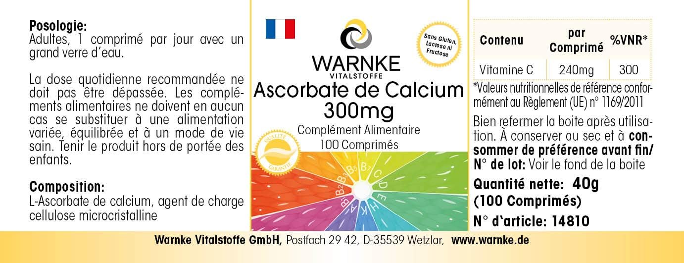 Thumbnail 3 de Warnke Vitalstoffe Ascorbato de Calcio 300 mg Vegana 100 comprimidos 🍊