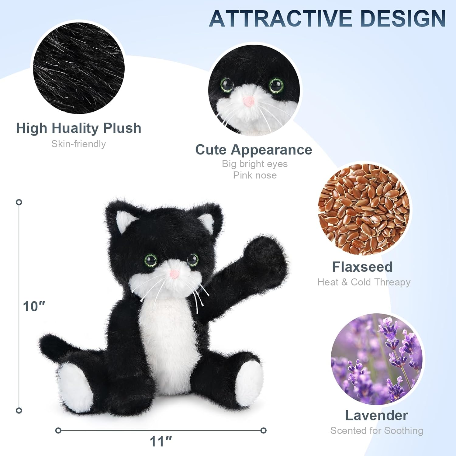 Detalle 2 de SuzziPals Heated Black & White Cat Plush with Lavender