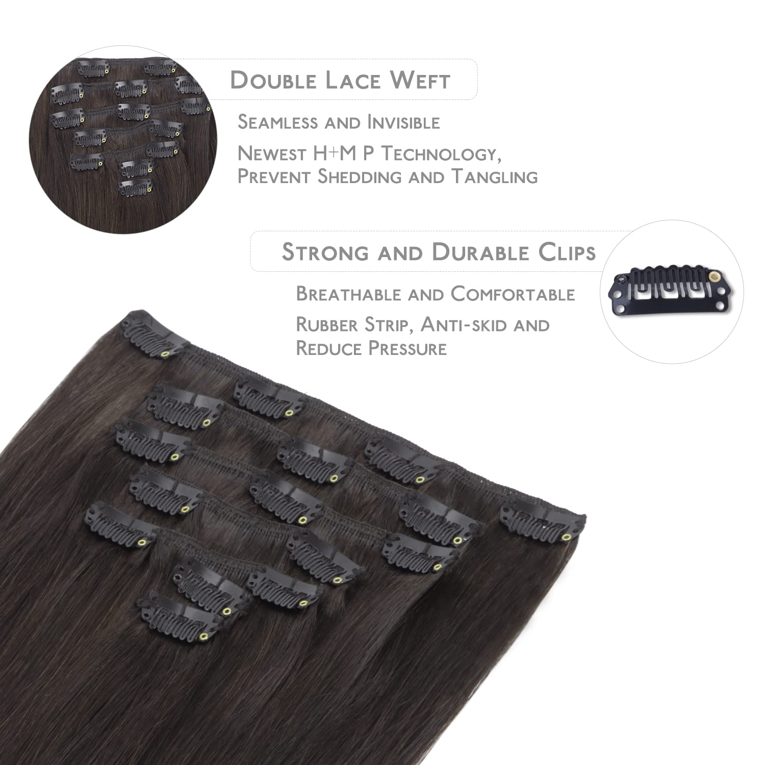 Thumbnail 2 de WENNALIFE Clip-in Echthaar Extensions (70 g, 7 Strähnen à 55 cm) Dunkel Braun