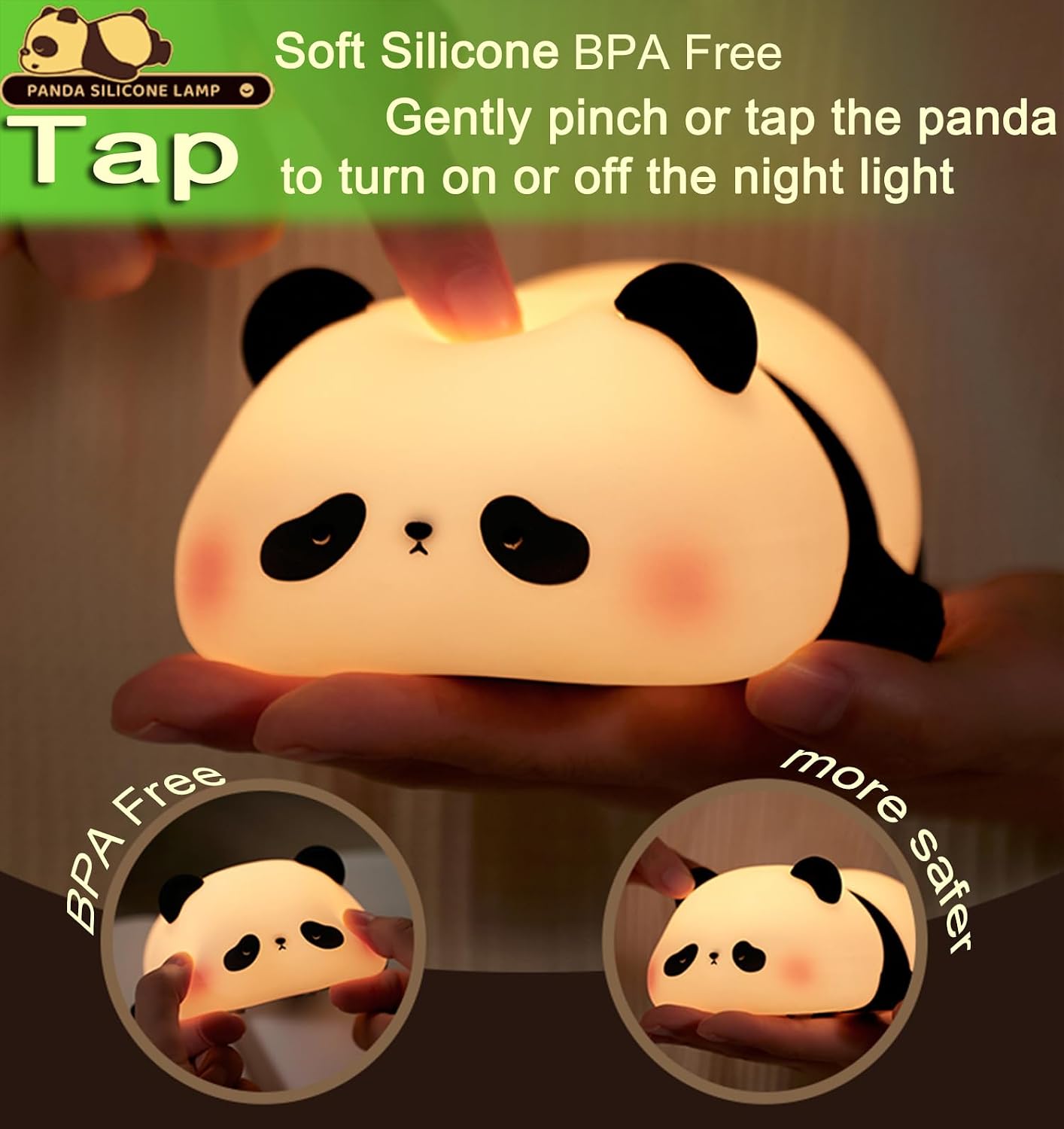 Detalle de DREAMING MY DREAM Cute Panda Night Light, Silicone, 3 Brightness Modes