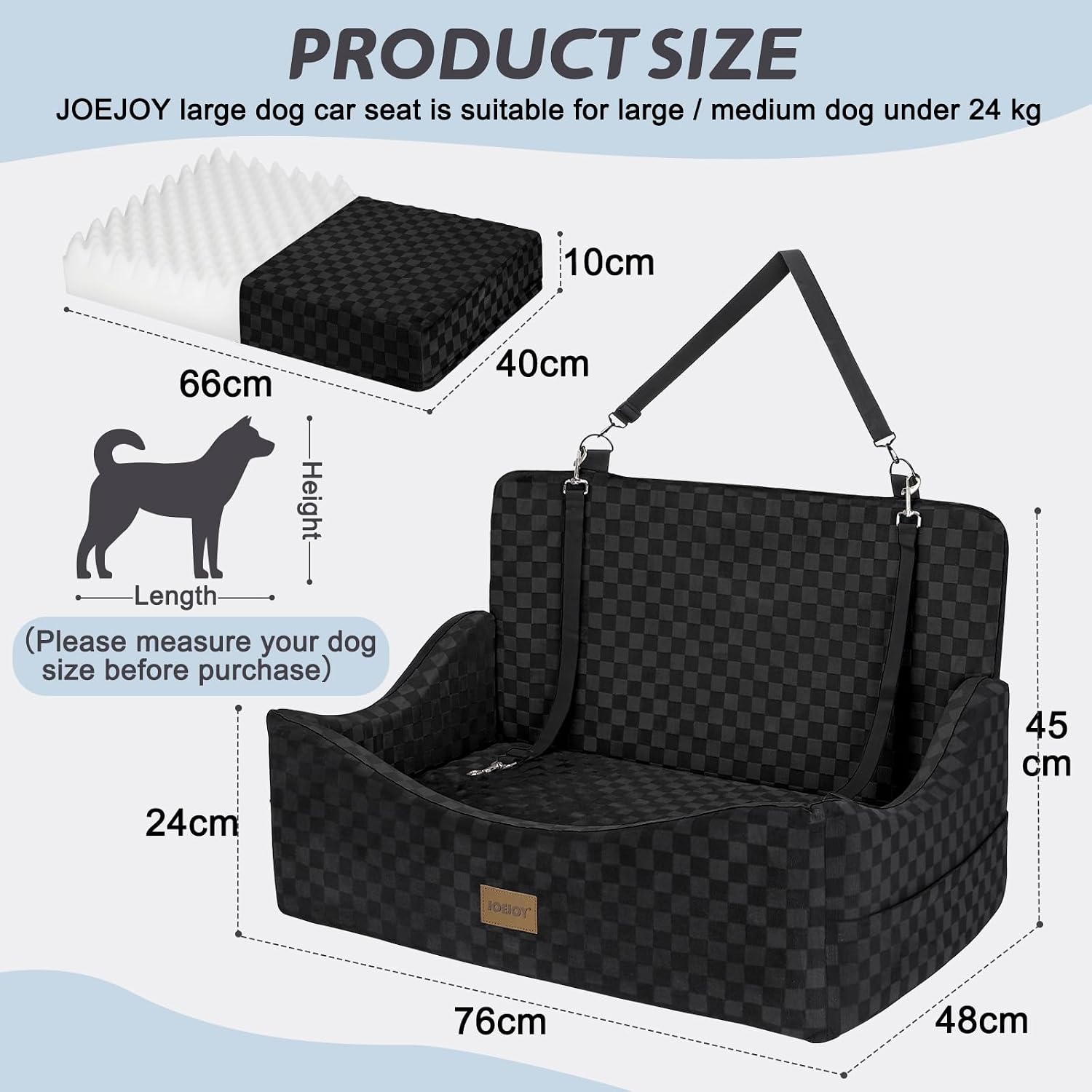 Detalle de JOEJOY Large Dog Car Seat: Memory Foam Booster for Medium to Large Dogs