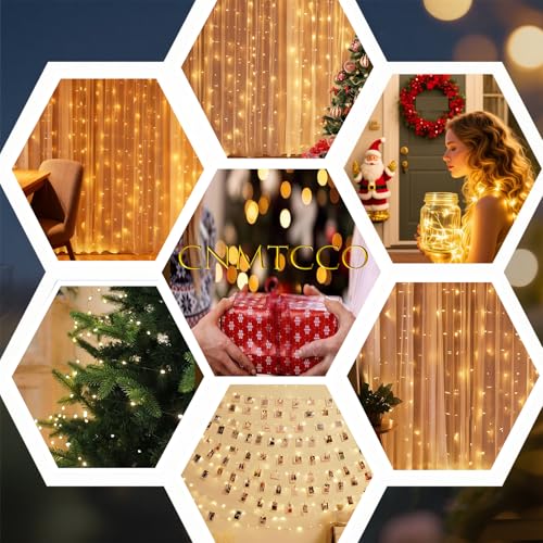 Detalle de CNMTCCO cortina de luces LED de 300 luces, 3 x 3 m, USB y 8 modos