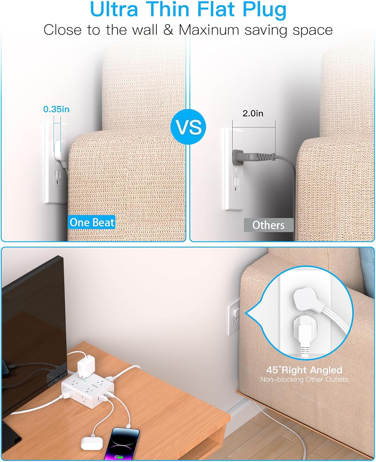 Thumbnail 2 de One Beat 10Ft Extension Cord power strip 🔌