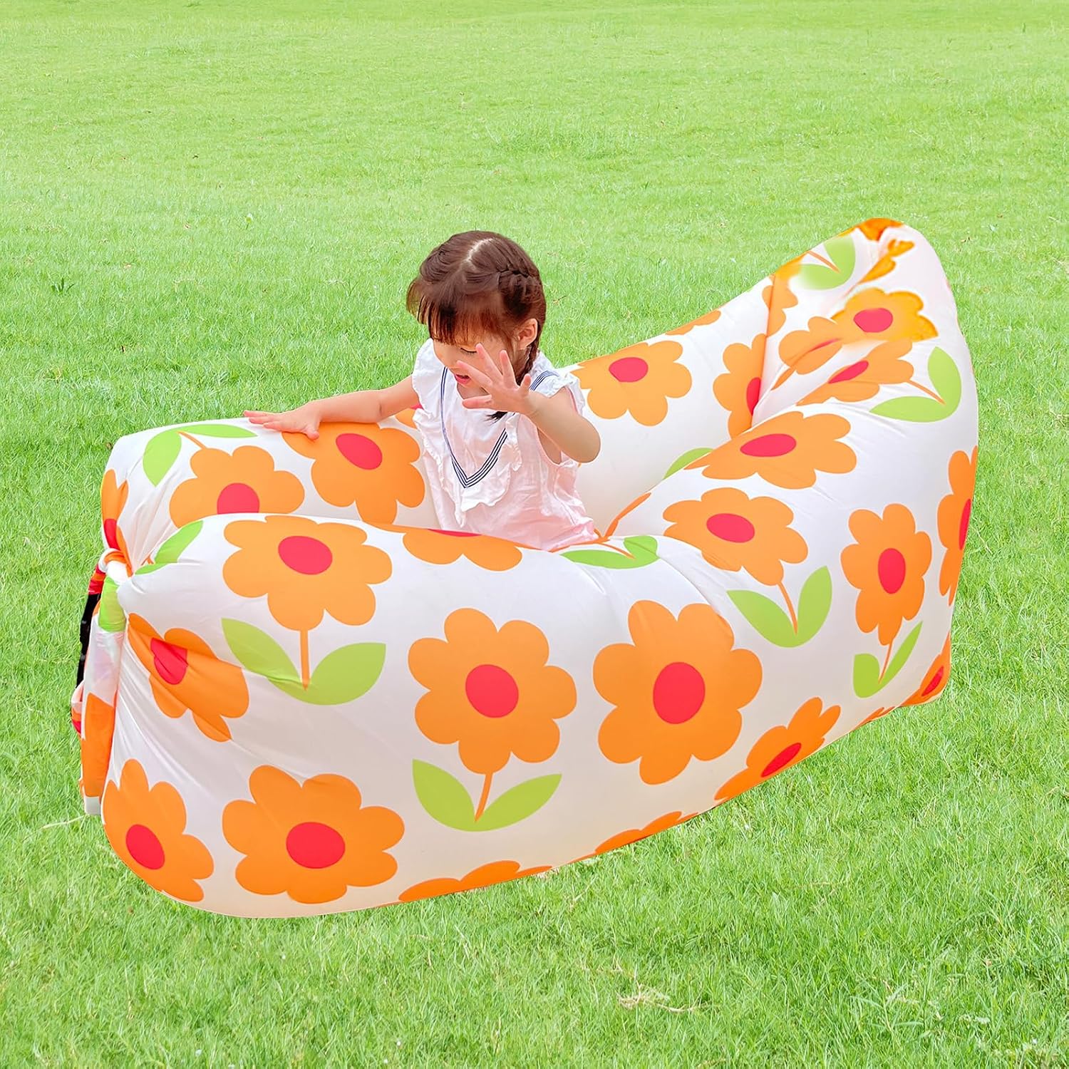 Detalle de WJZWQZ Quick Inflatable Lounger – Portable Air Sofa (Yellow) for Outdoor and Indoor Use