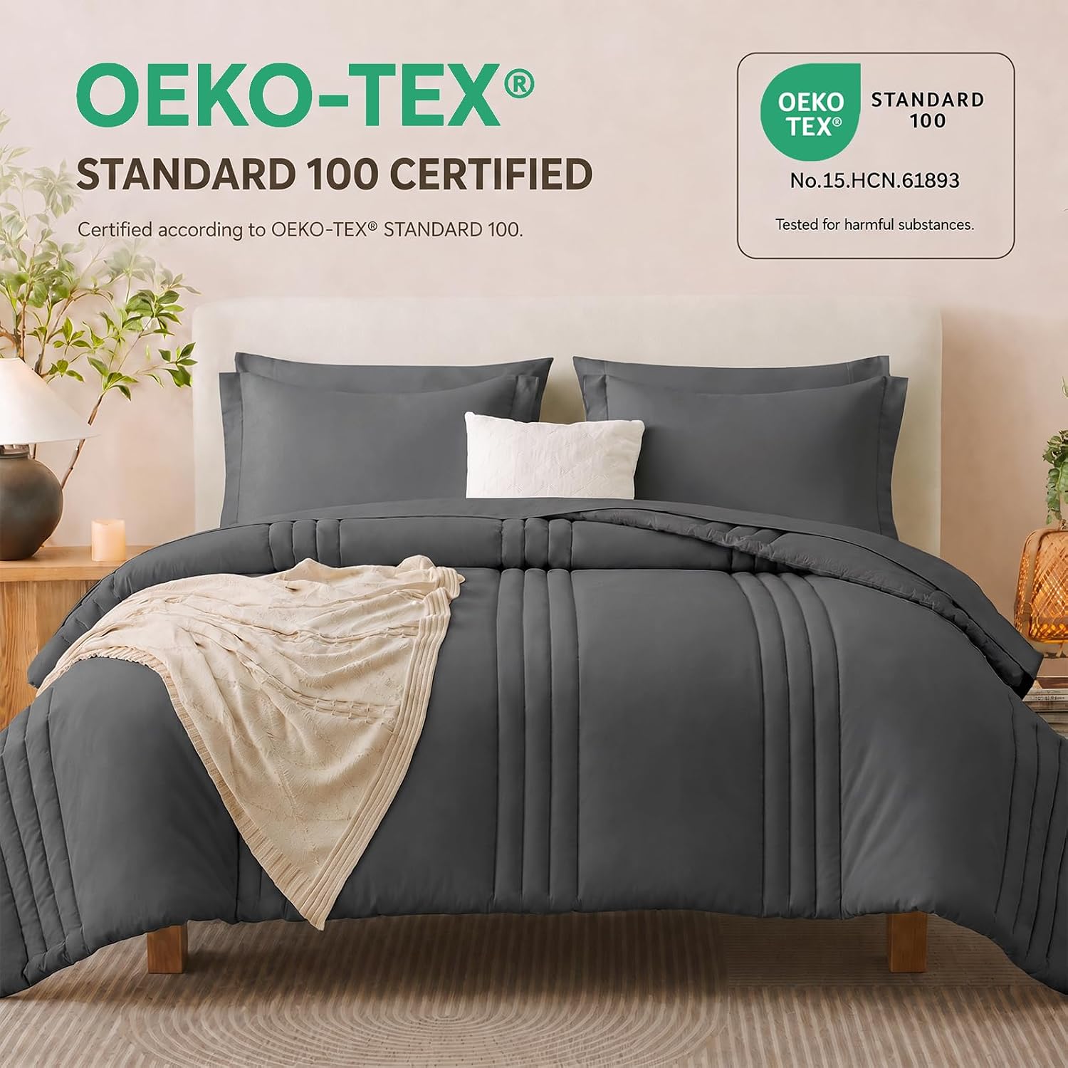 Thumbnail 6 de CozyLux Twin XL Comforter Set Dark Grey – 5 Pieces Bed in a Bag