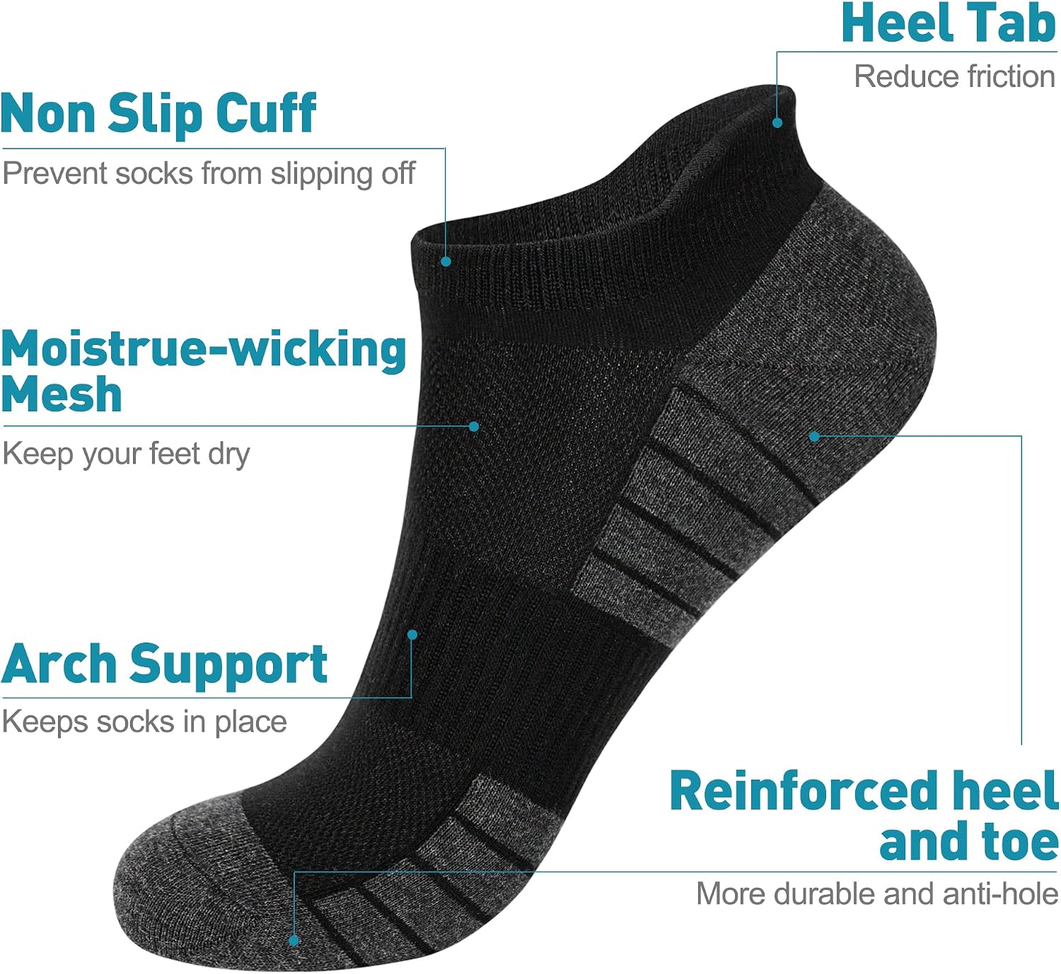 Thumbnail 3 de HIYATO 10 Paar Sneaker Socken (Herren & Damen) – atmungsaktive Kurz- und Laufsocken aus Baumwolle