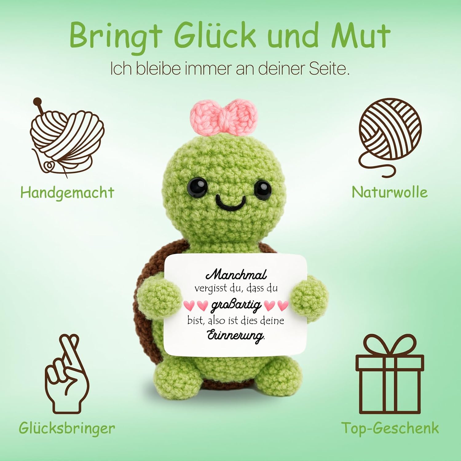 Detalle de Farbeele Mutmacher-Geschenke: Positive Schildkröte mit Glücksbringer Schlüsselanhänger