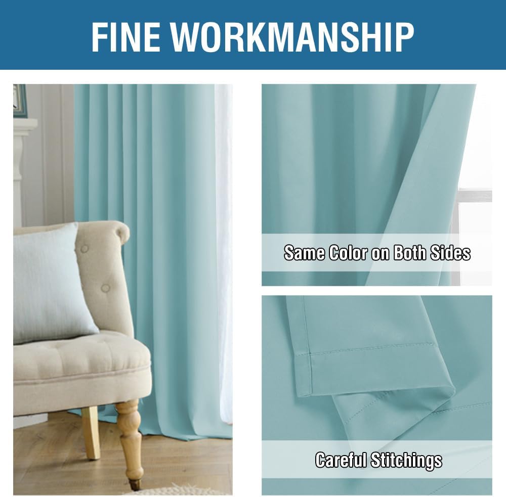 Thumbnail 5 de BellaHills Blackout Curtains Pencil Pleat 66x54 Inch Two-Paneled Set in Mineral Blue