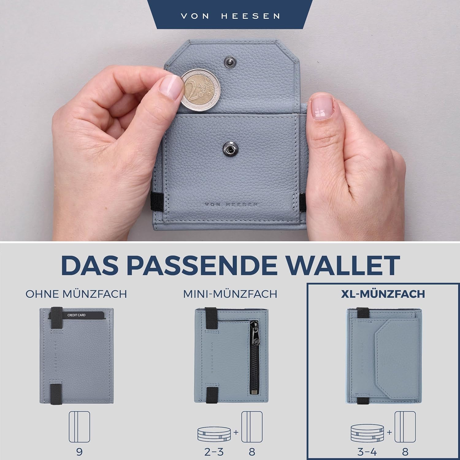 Thumbnail 5 de VON HEESEN Slim Wallet mit XL Münzfach & RFID Schutz – Leder Geldbörse, klein, hellblau