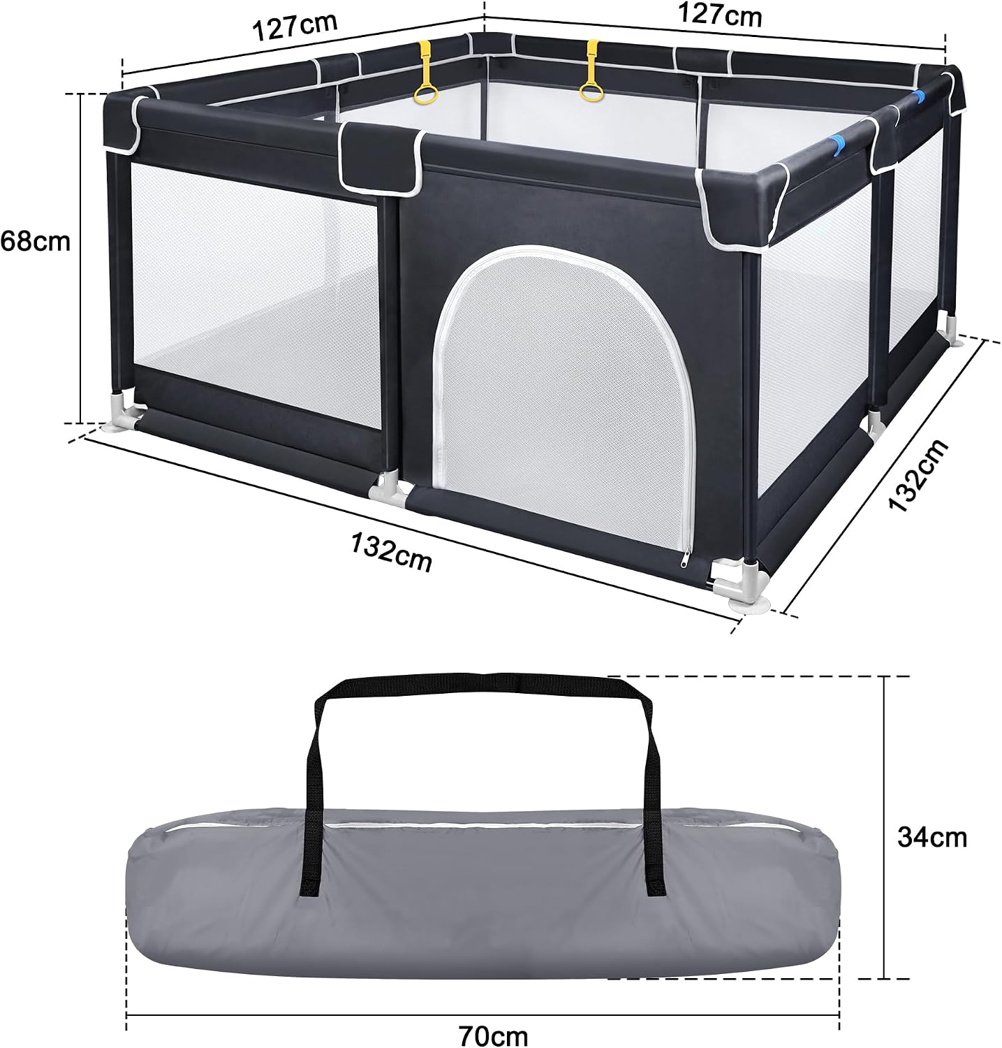 Detalle 2 de UISEBRT kinderbox 127 x 127 cm met antislipbodem, ademend net en 50 ballen