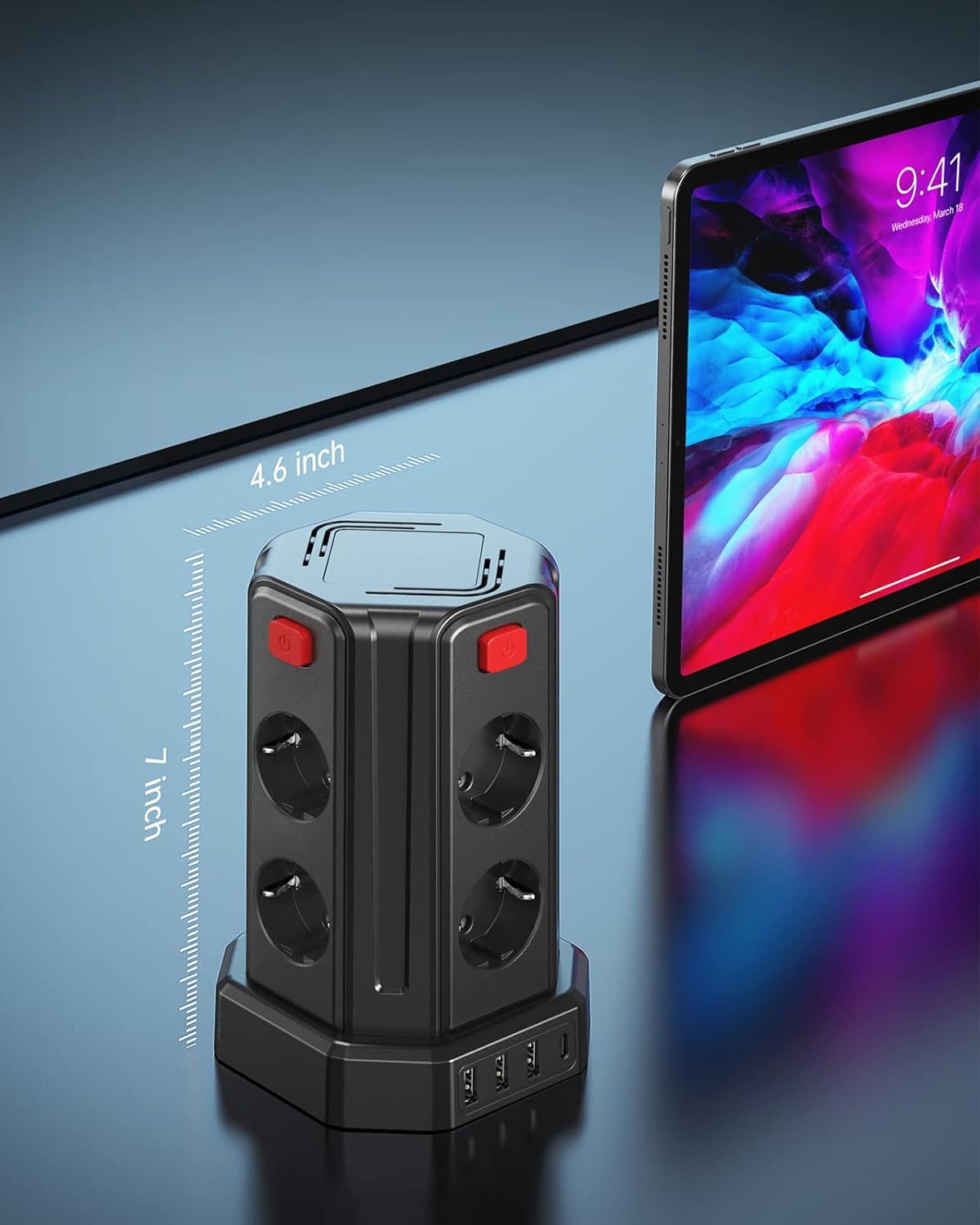 Thumbnail 4 de Sameriver 8-Fach Steckdosenleiste mit 4 USB (USB-A & USB-C) und Überspannungsschutz, 2 m Zuleitung