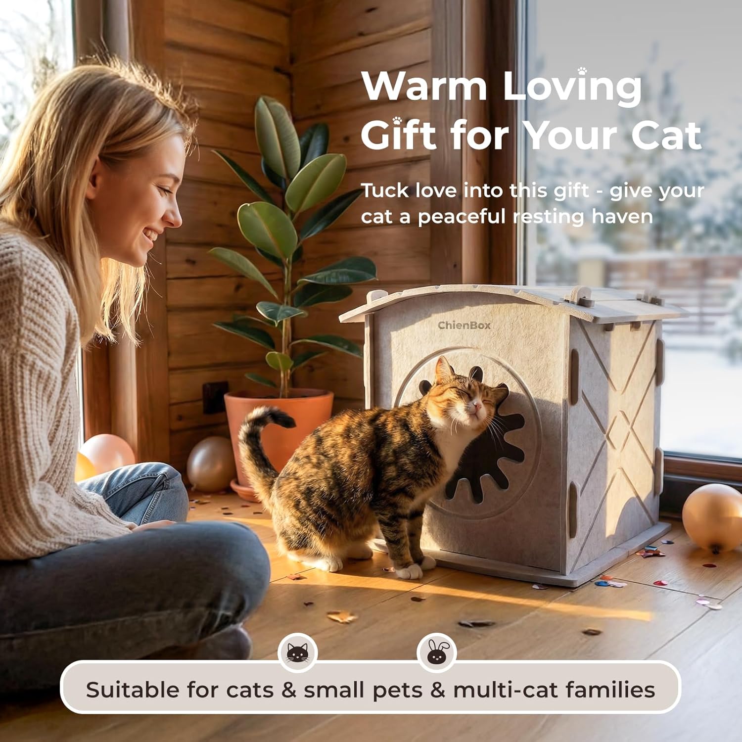 Thumbnail 6 de Chienbox Felt Cat House 38×36×38 cm cosy cave 🐱