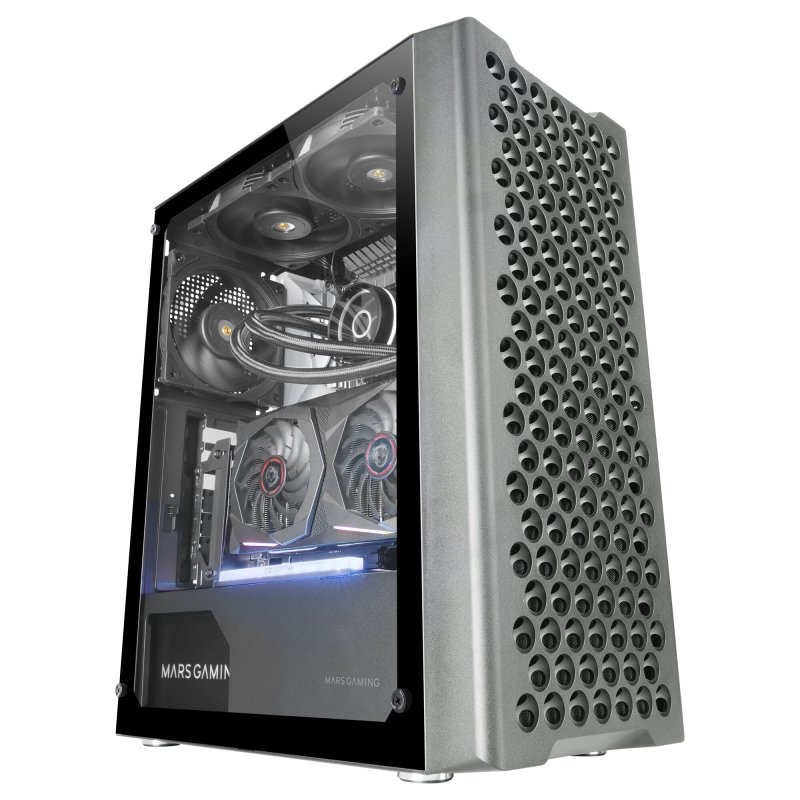 Detalle de Mars Gaming MC-iPRO: Caja PC ATX con rejilla frontal 3D y panel de cristal templado