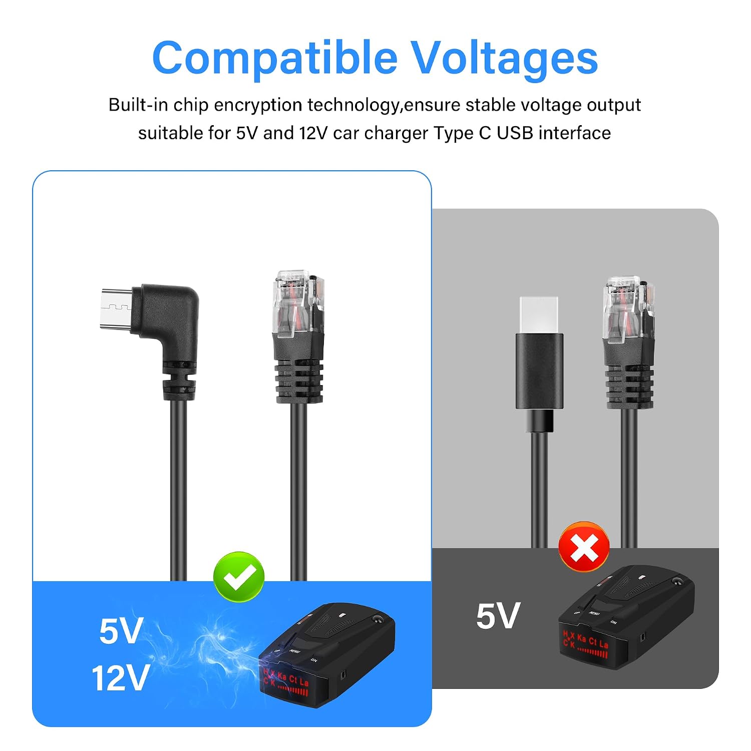 Detalle de SinLoon 90° USB C to RJ11 Plug Cable for Radar Detectors – 5.57ft
