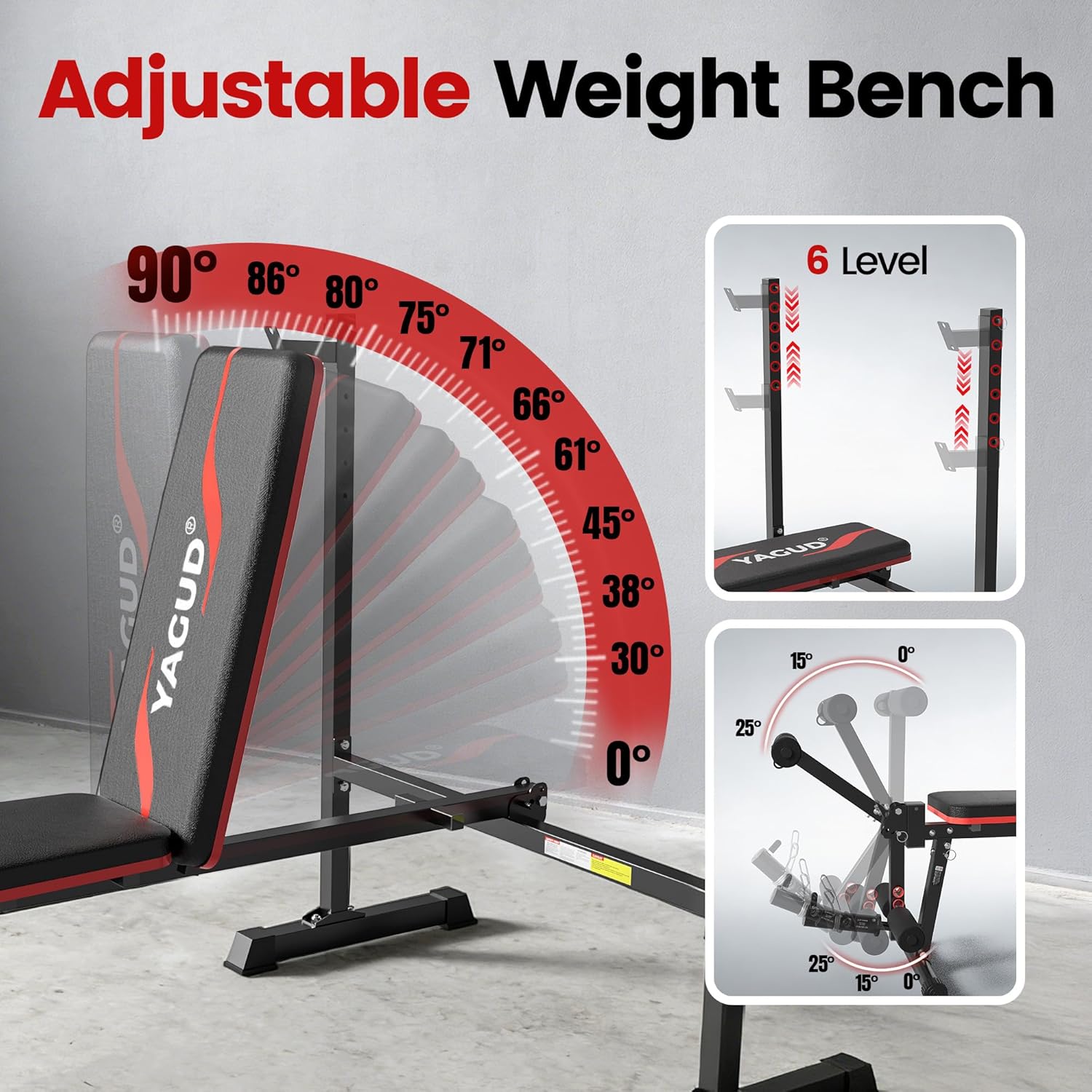 Detalle de Yagud 1 Adjustable Weight Bench Set with Leg Developer and Barbell Rack