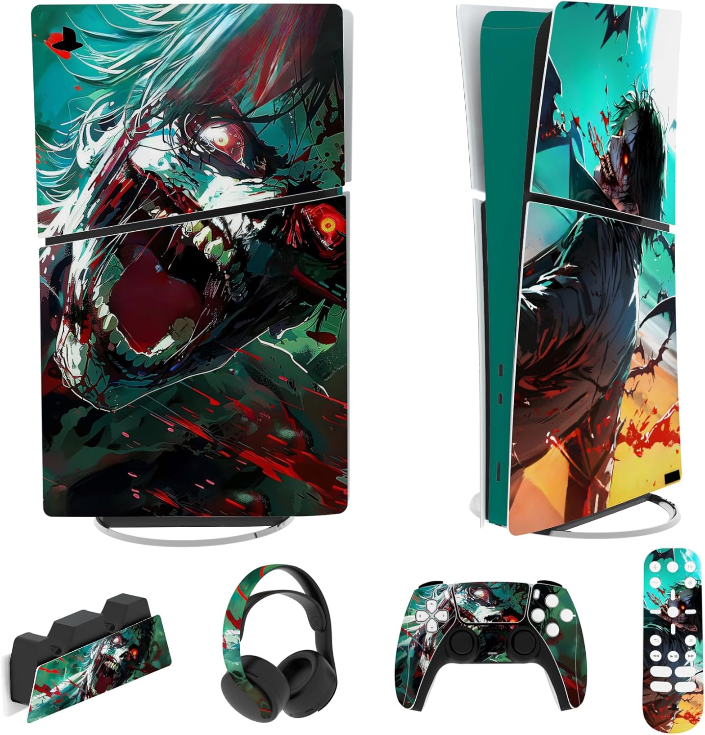 Detalle de PlayVital Full Set Skin Sticker for PS5 Slim Digital Edition — Raging Zombie