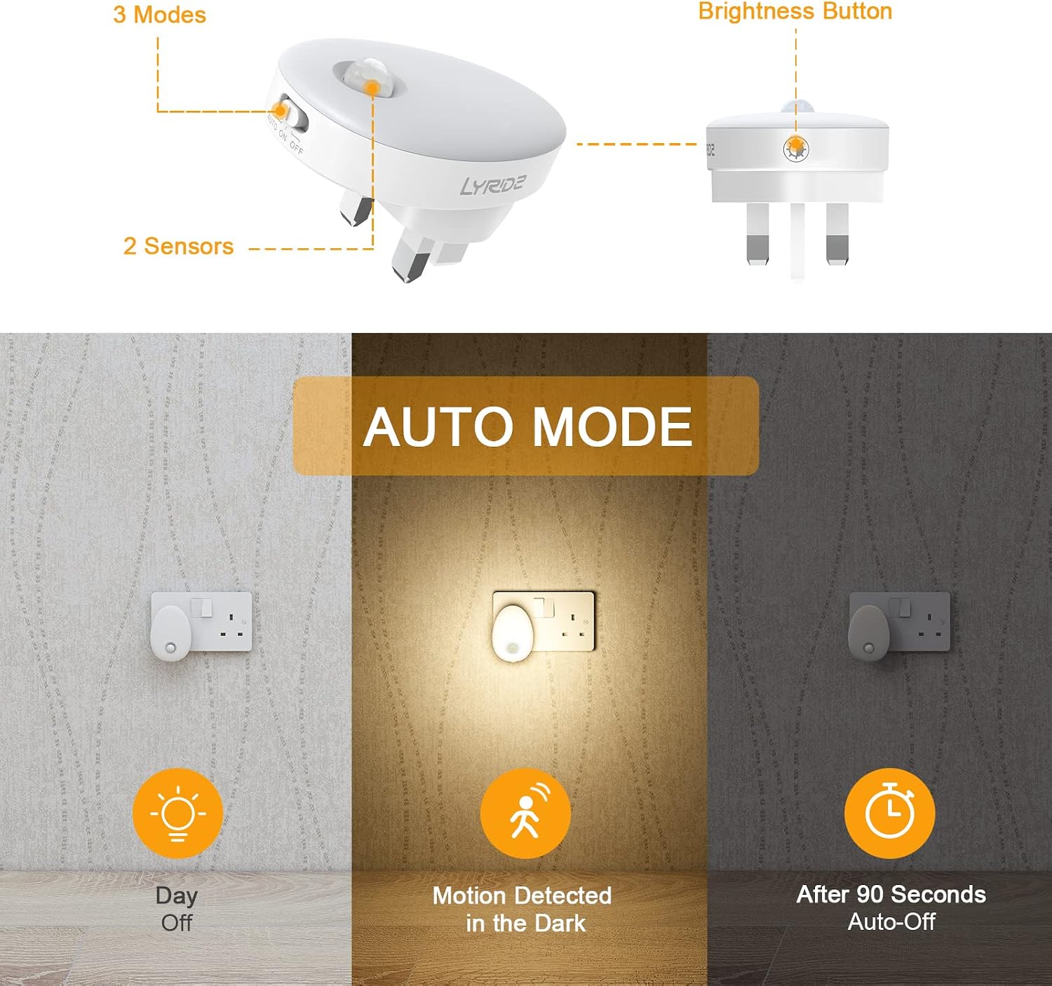 Thumbnail 1 de Lyridz Night Light Plug in Wall (2 Pack) with Motion Sensor and Dimmer
