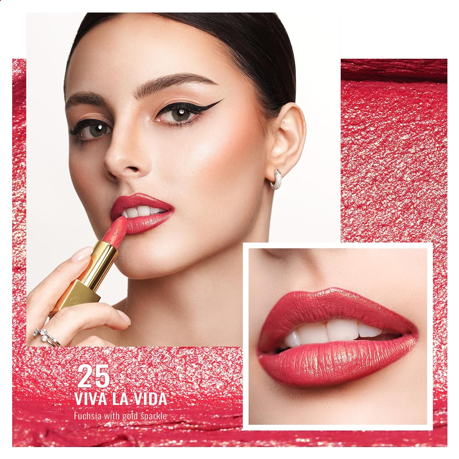 Thumbnail 1 de OULAC Lippenstift Metallic Glanz Finish Fuchsie Glitzer (Viva La Vida) – 3D-Glanz, cremig, vegan