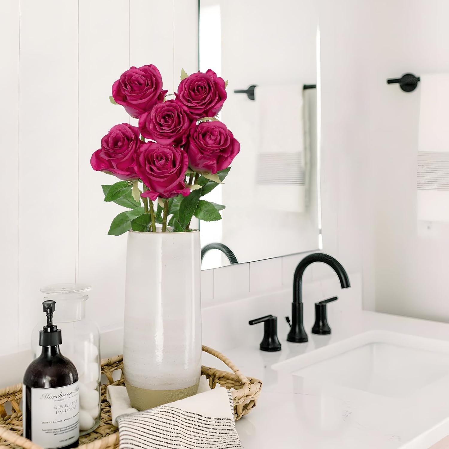 Thumbnail 5 de Oairse Hot Pink Artificial Roses 6PCS, 18.9" Silk Rose Bouquet – Realistic, Bendable Stems for DIY Weddings and Home Decor