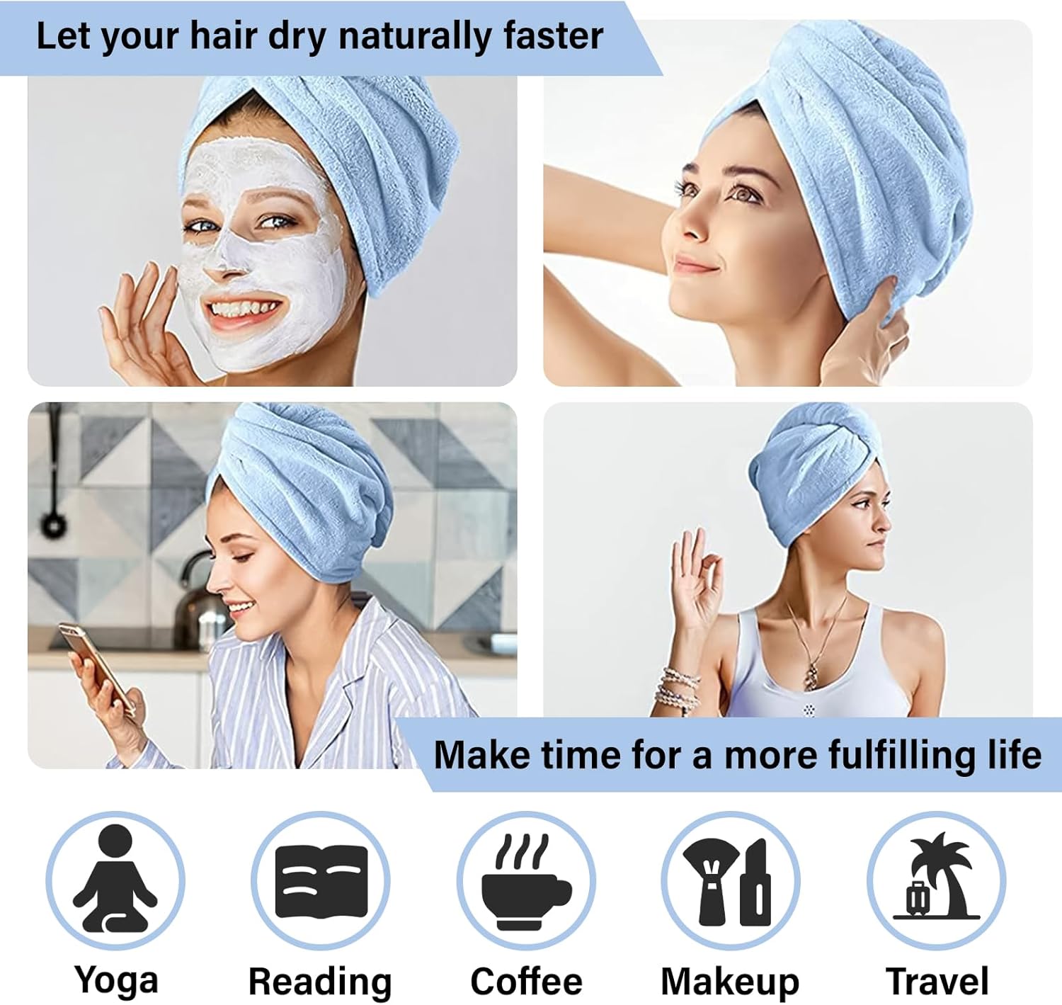 Thumbnail 5 de Lafefe 3 Pack Microfibre Hair Towel Wraps 3‑pack