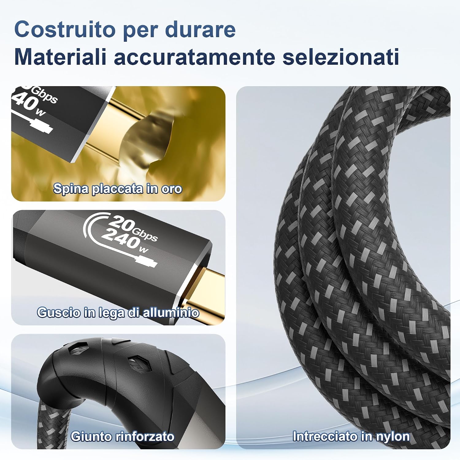Detalle 2 de ZIKNYDO Prolunga USB C 1m: porta USB-C 3.2 Gen 2x2, 20 Gbps, 8K/4K e PD 3.1 fino a 240W