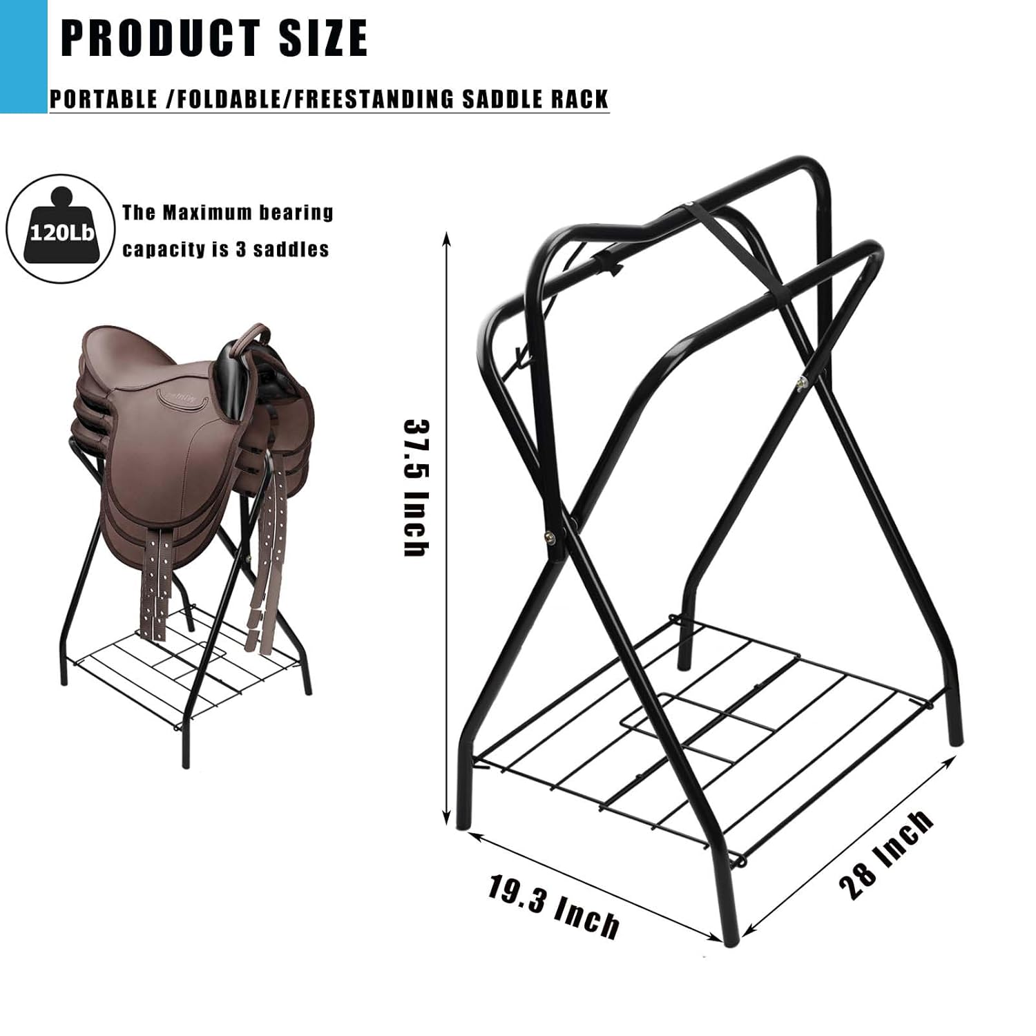 Thumbnail 2 de 1PCS Saddle Rack: Heavy Duty Portable Saddle Stand for English & Western Saddles