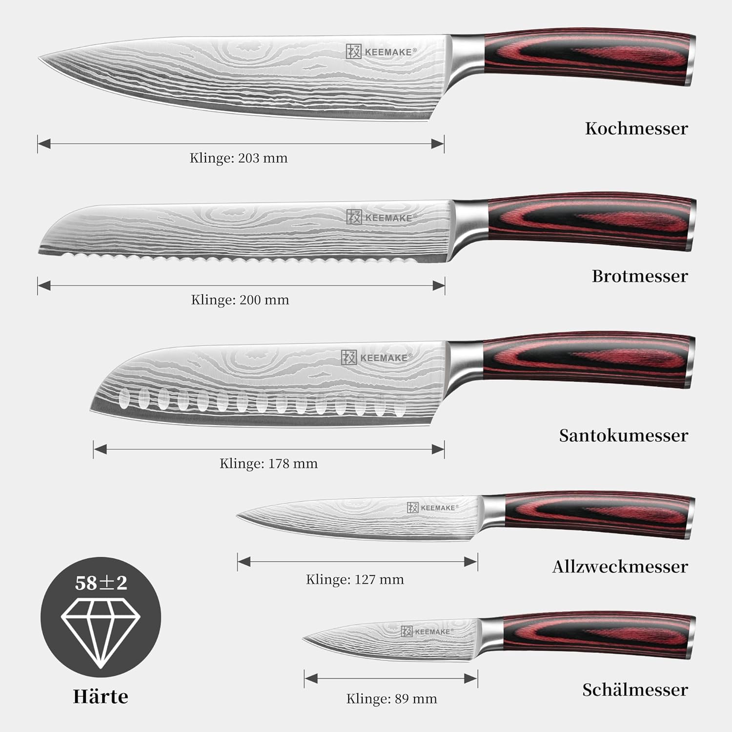 Thumbnail 4 de KEEMAKE Messerset 5-teilig: Küchenmesser aus Edelstahl mit Gravur
